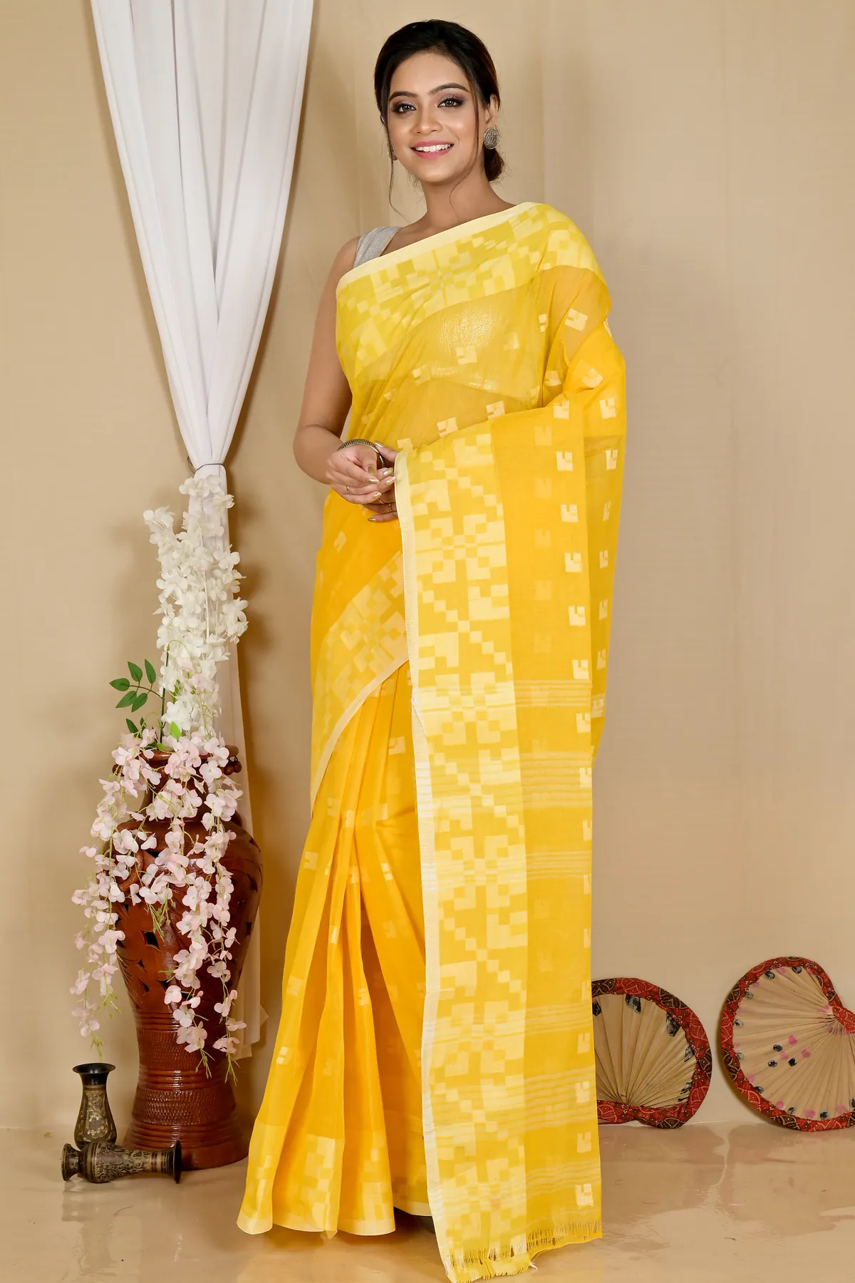 DipDiya Pure Cotton Yellow Aptuk Timeless Elegance Tant Sarees