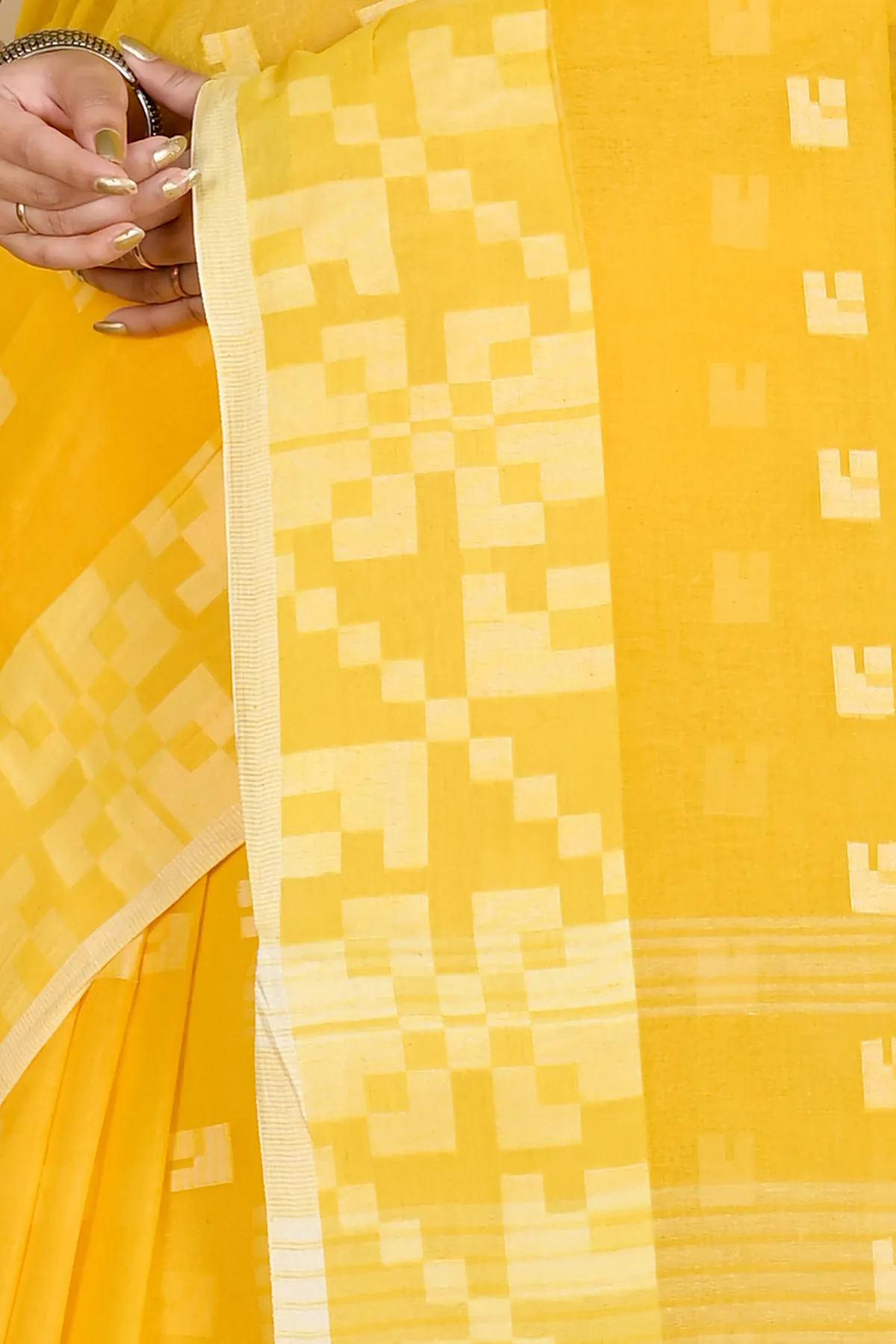 DipDiya Pure Cotton Yellow Aptuk Timeless Elegance Tant Sarees