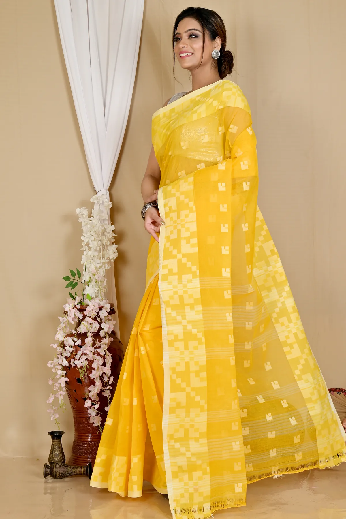 DipDiya Pure Cotton Yellow Aptuk Timeless Elegance Tant Sarees