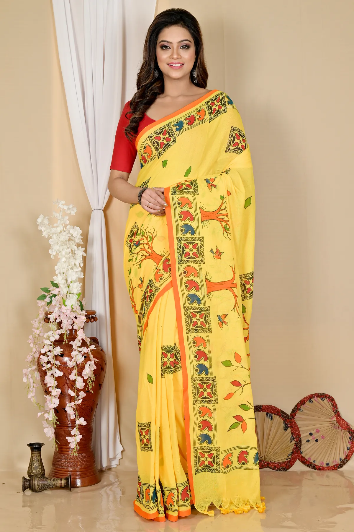 DipDiya Pure Cotton Yellow Asu Stories of Bengal Handloom Sarees