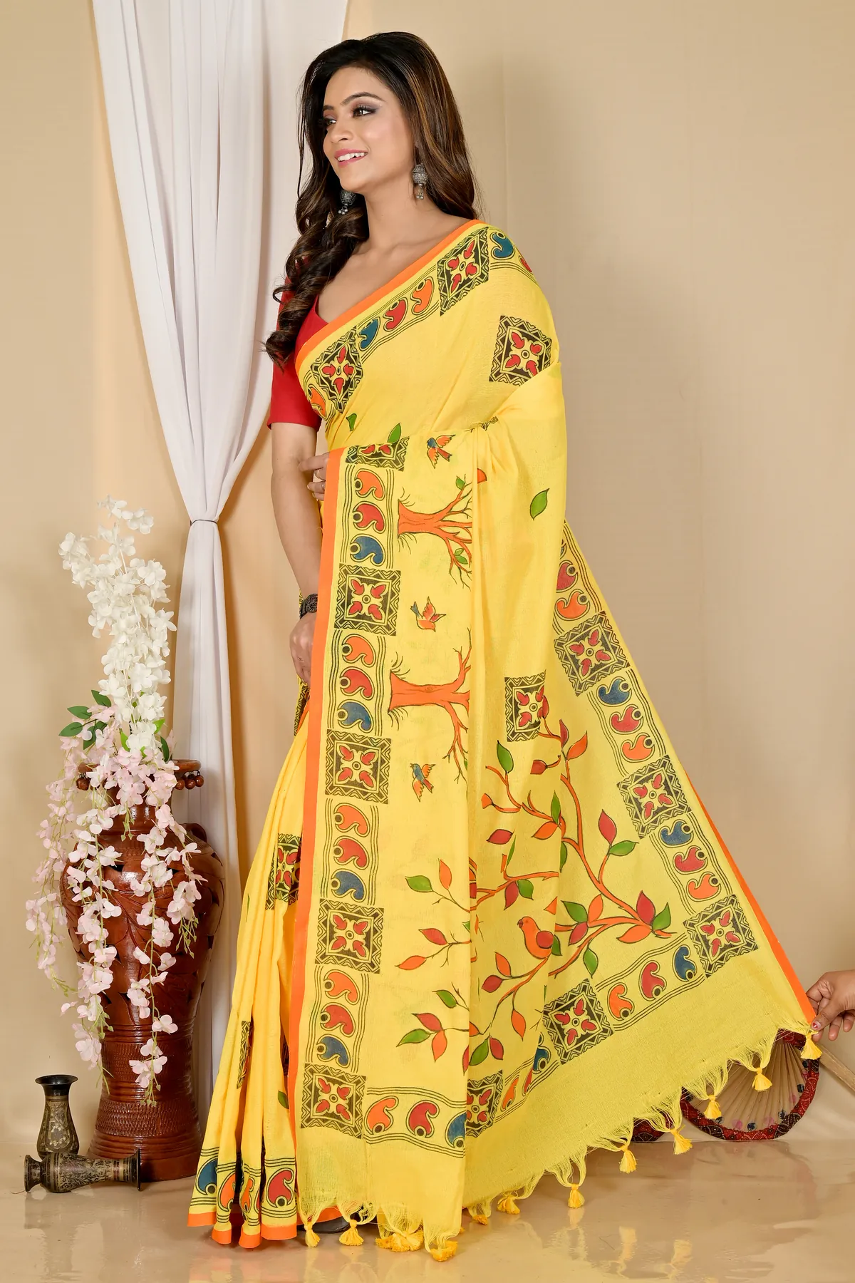 DipDiya Pure Cotton Yellow Asu Stories of Bengal Handloom Sarees