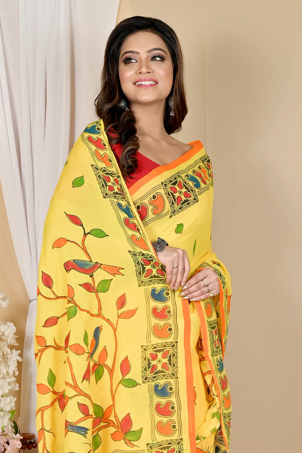 DipDiya Pure Cotton Yellow Asu Stories of Bengal Handloom Sarees