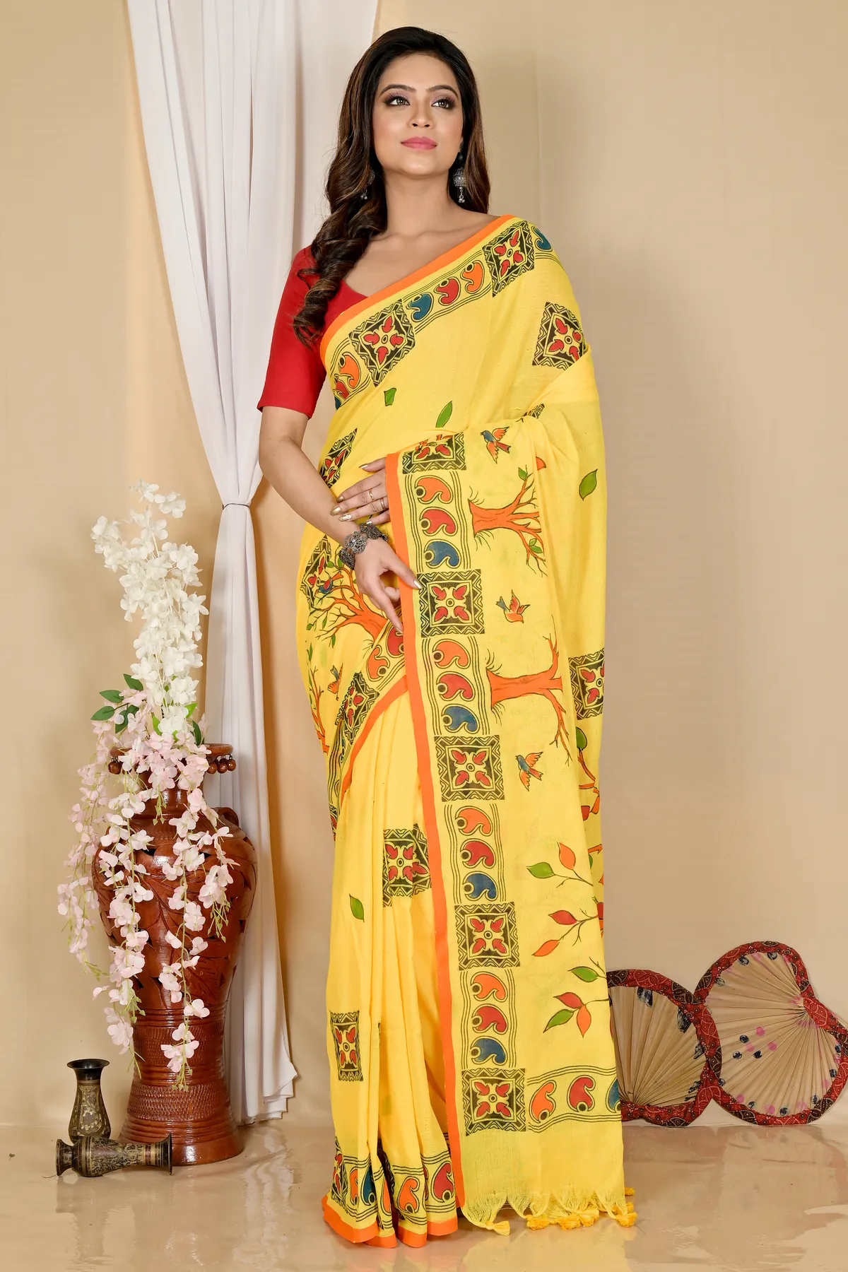 DipDiya Pure Cotton Yellow Asu Stories of Bengal Handloom Sarees
