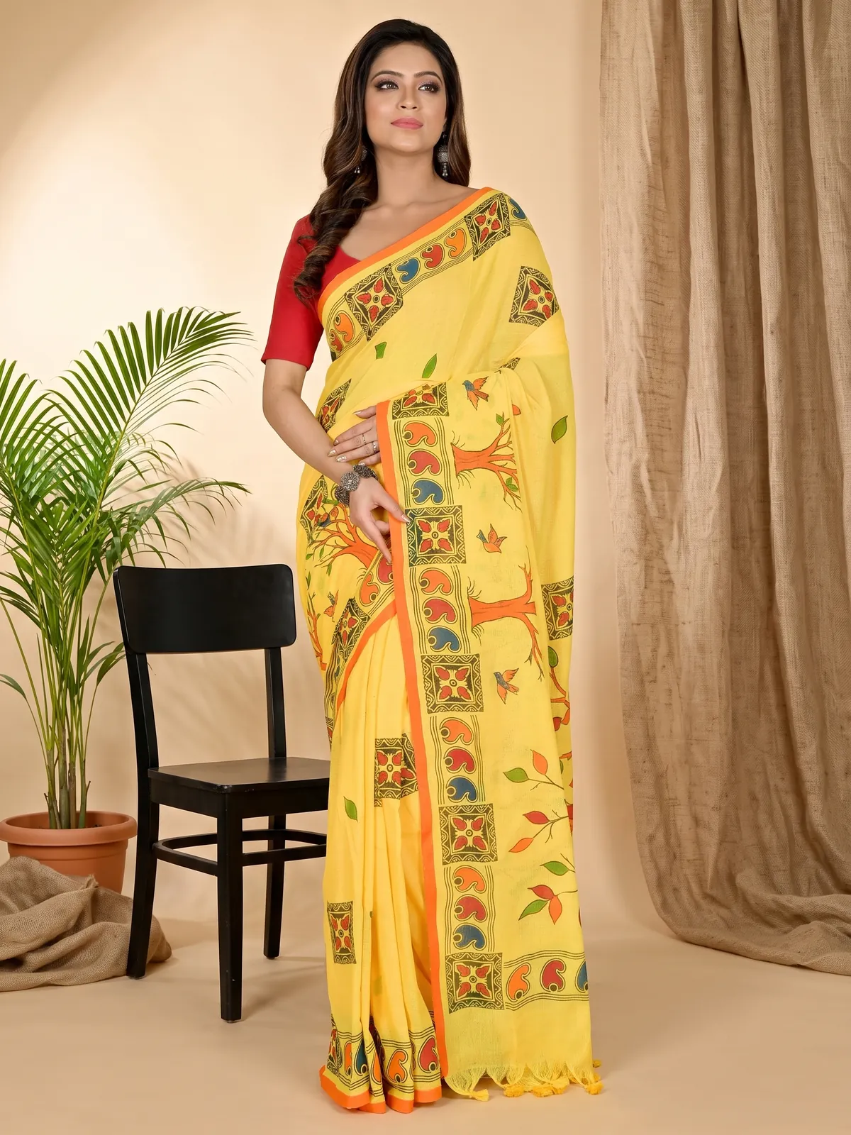 DipDiya Pure Cotton Yellow Asu Stories of Bengal Handloom Sarees