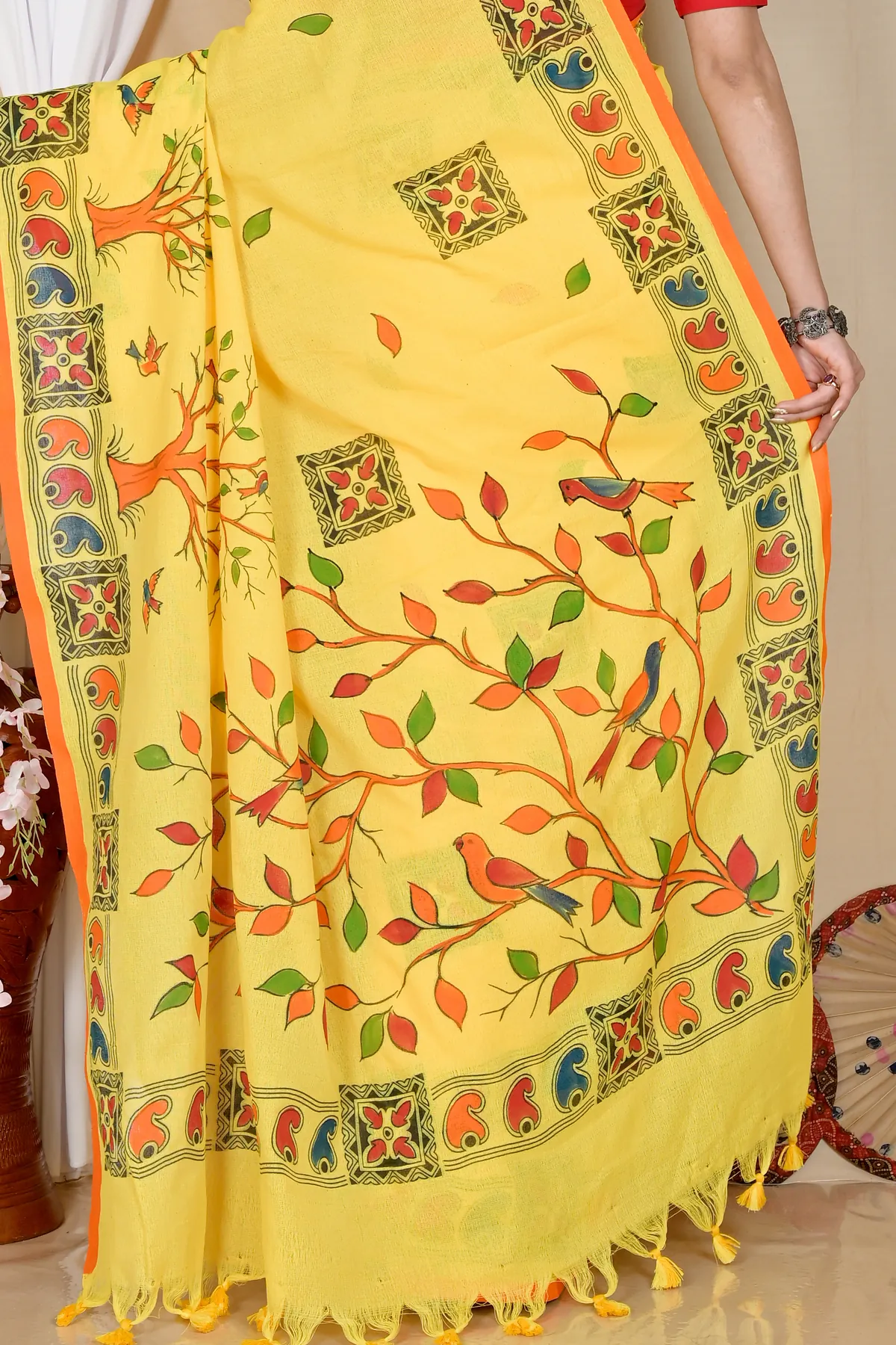 DipDiya Pure Cotton Yellow Asu Stories of Bengal Handloom Sarees