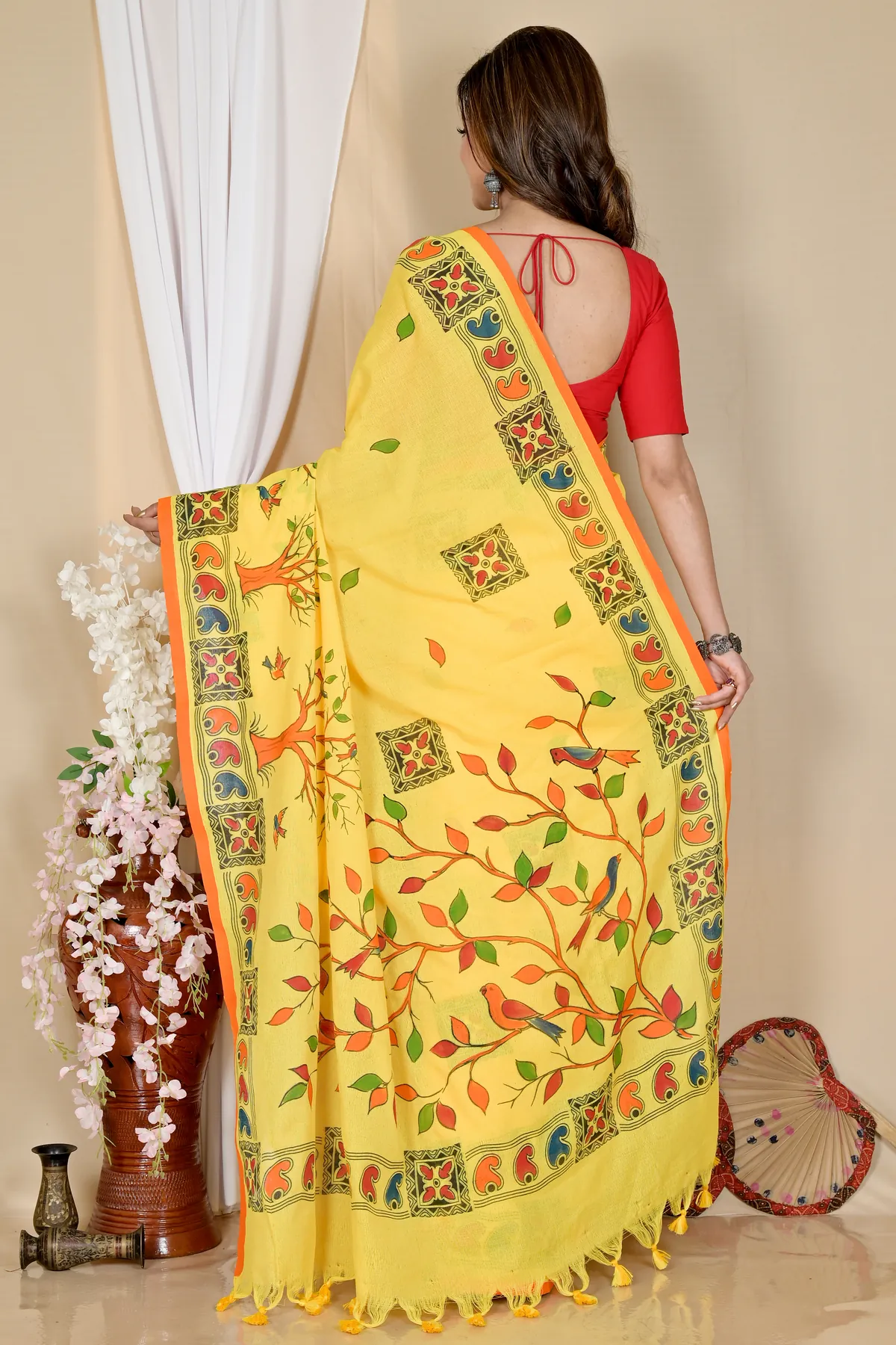 DipDiya Pure Cotton Yellow Asu Stories of Bengal Handloom Sarees