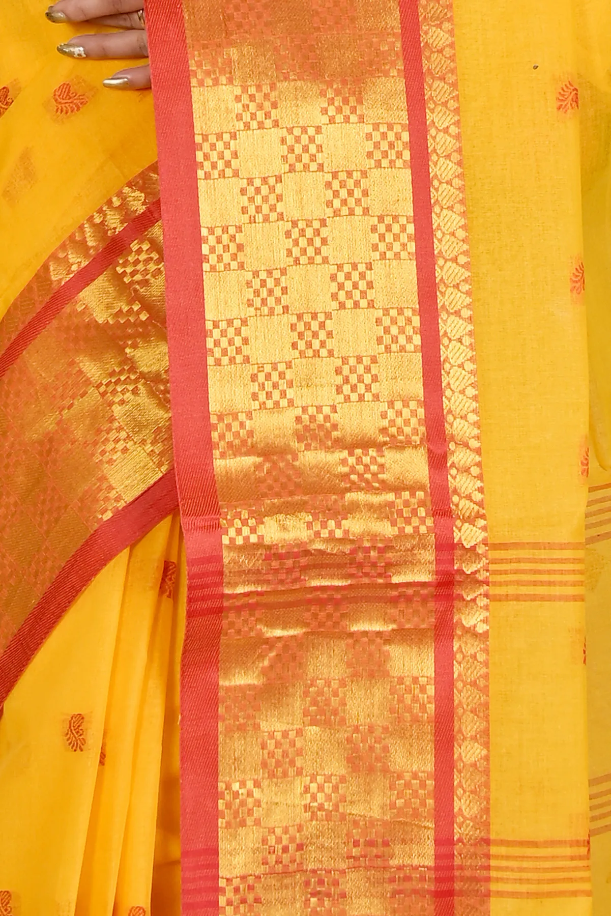DipDiya Pure Cotton Yellow Atula Traditional Bengali Tant Sarees