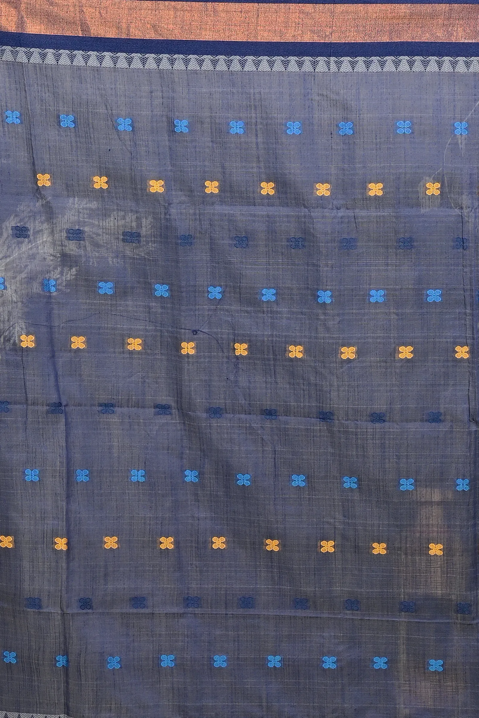 DipDiya Pure Cotton Yellow Blue Debasi Classic Bengali Handloom Sarees