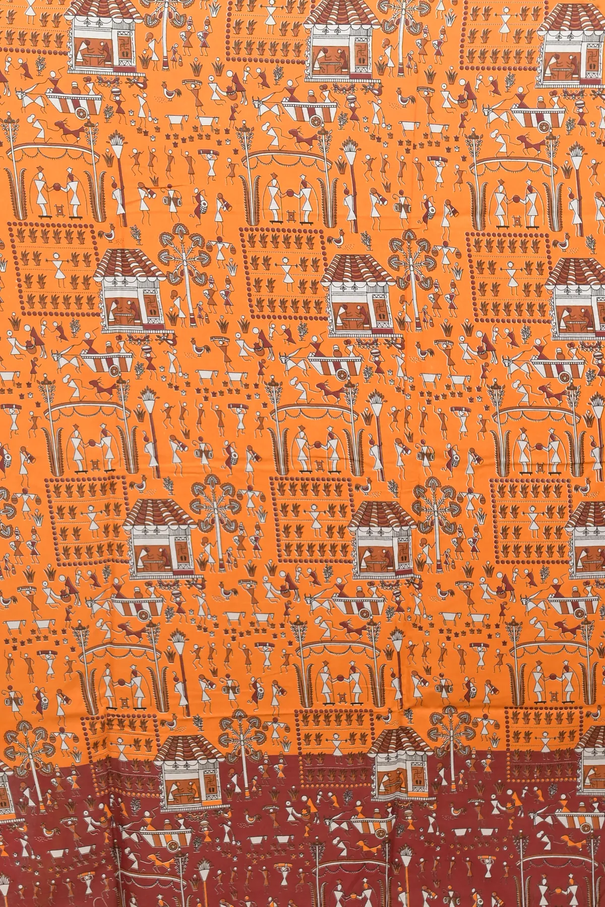 DipDiya Pure Cotton Yellow Brown Giana Weaves with a Story Kalamkari Printed Sarees
