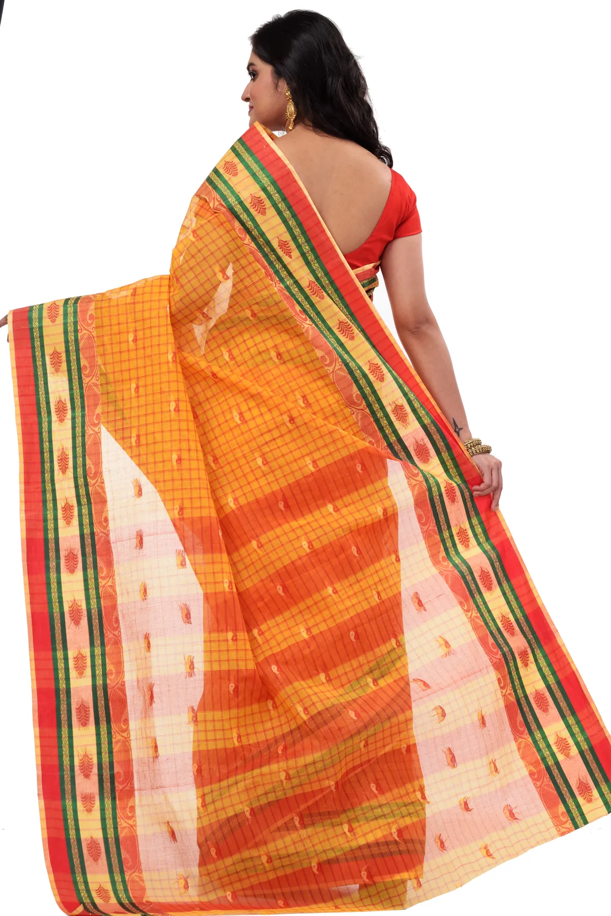 DipDiya Pure Cotton Yellow ChakButi Masterfully Woven Tant Sarees