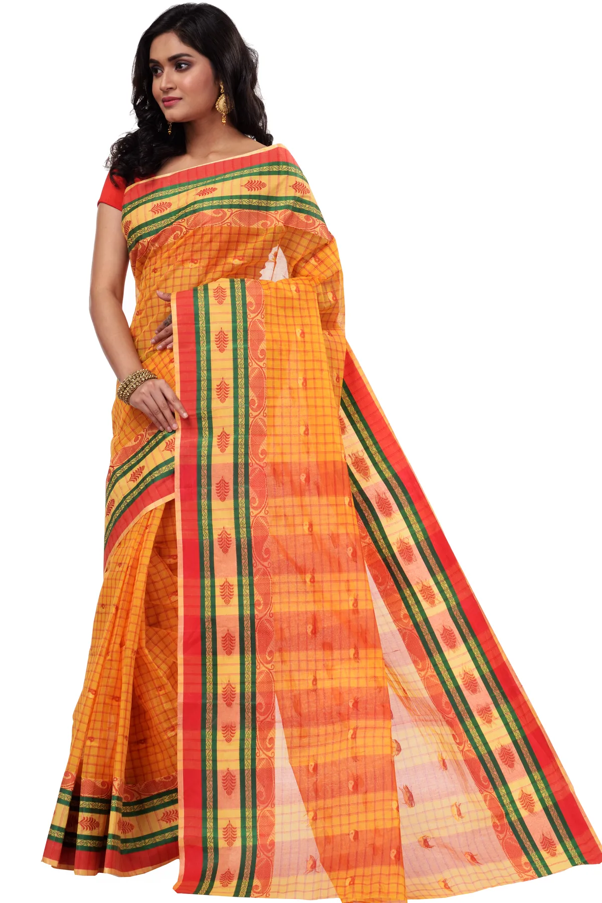 DipDiya Pure Cotton Yellow ChakButi Masterfully Woven Tant Sarees