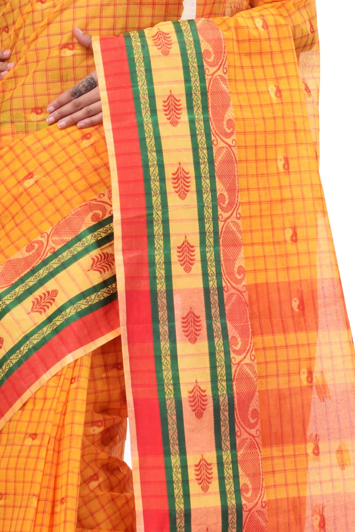 DipDiya Pure Cotton Yellow ChakButi Masterfully Woven Tant Sarees