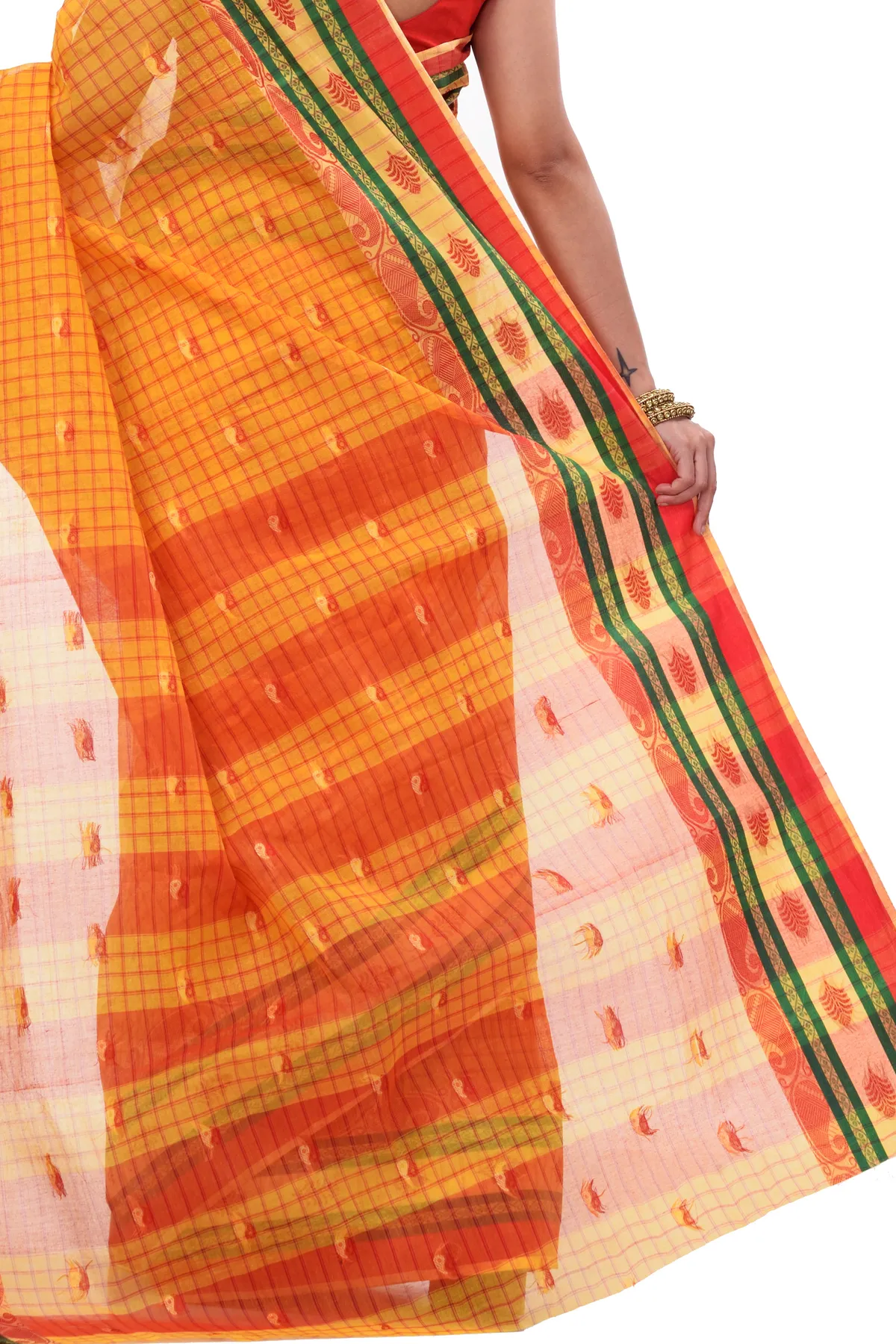 DipDiya Pure Cotton Yellow ChakButi Masterfully Woven Tant Sarees