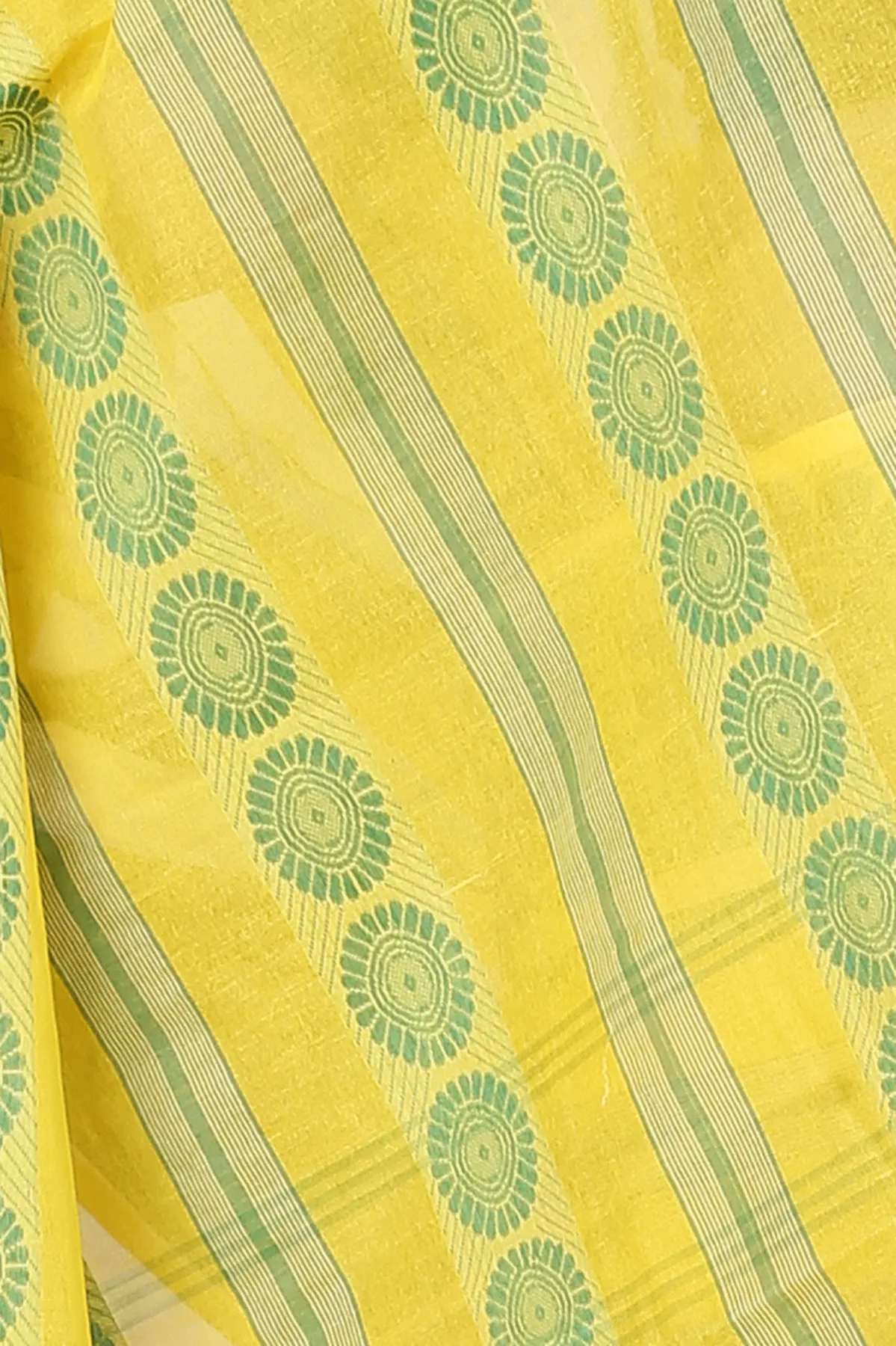 DipDiya Pure Cotton Yellow Chakro Tant Artisan Woven Tant Sarees
