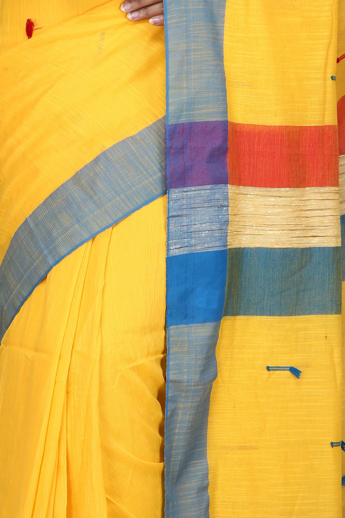 DipDiya Pure Cotton Yellow Clacial Desigined Timeless Bengal Handloom Sarees