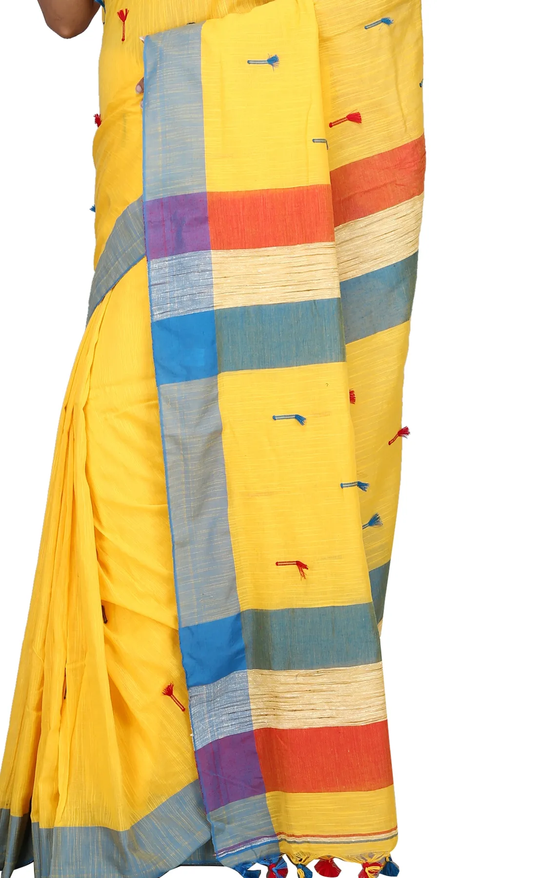 DipDiya Pure Cotton Yellow Clacial Desigined Timeless Bengal Handloom Sarees