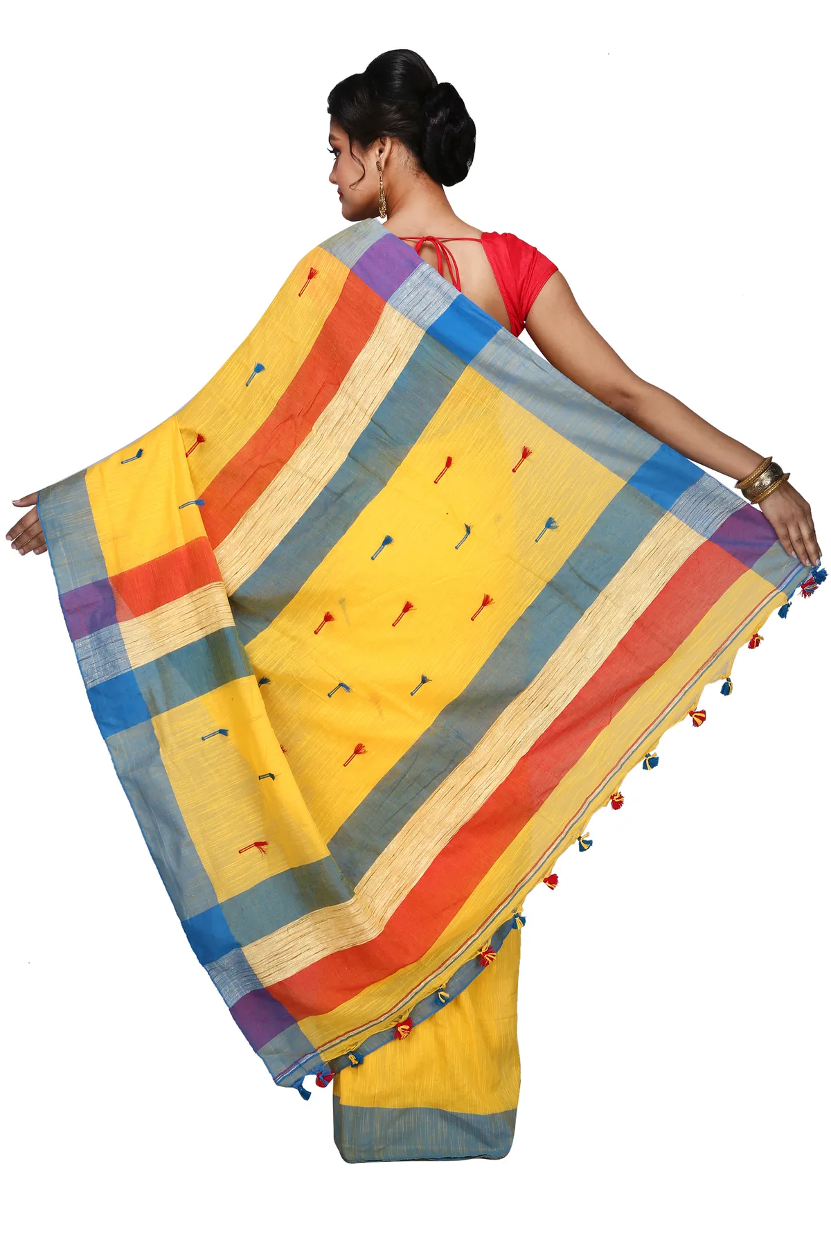 DipDiya Pure Cotton Yellow Clacial Desigined Timeless Bengal Handloom Sarees