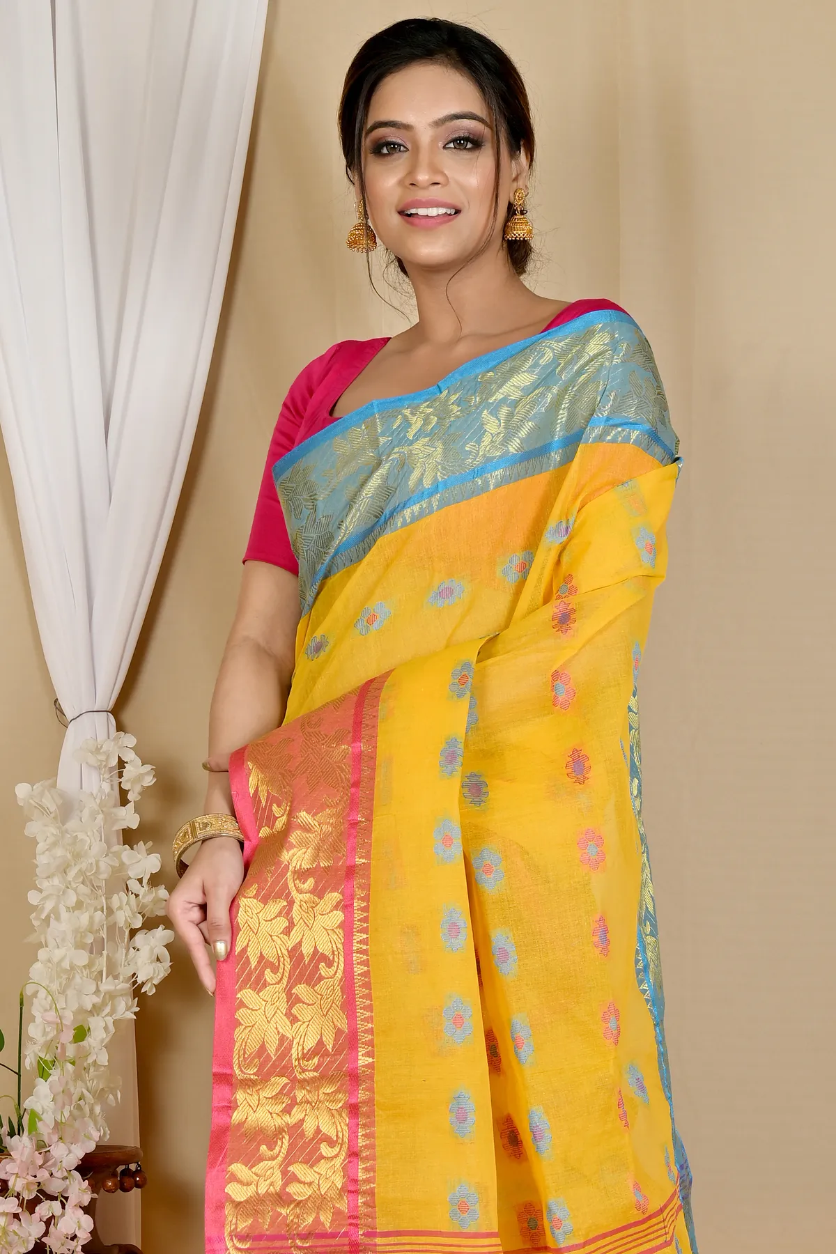 DipDiya Pure Cotton Yellow Dui Has Wrapped in Heritage Tant Sarees