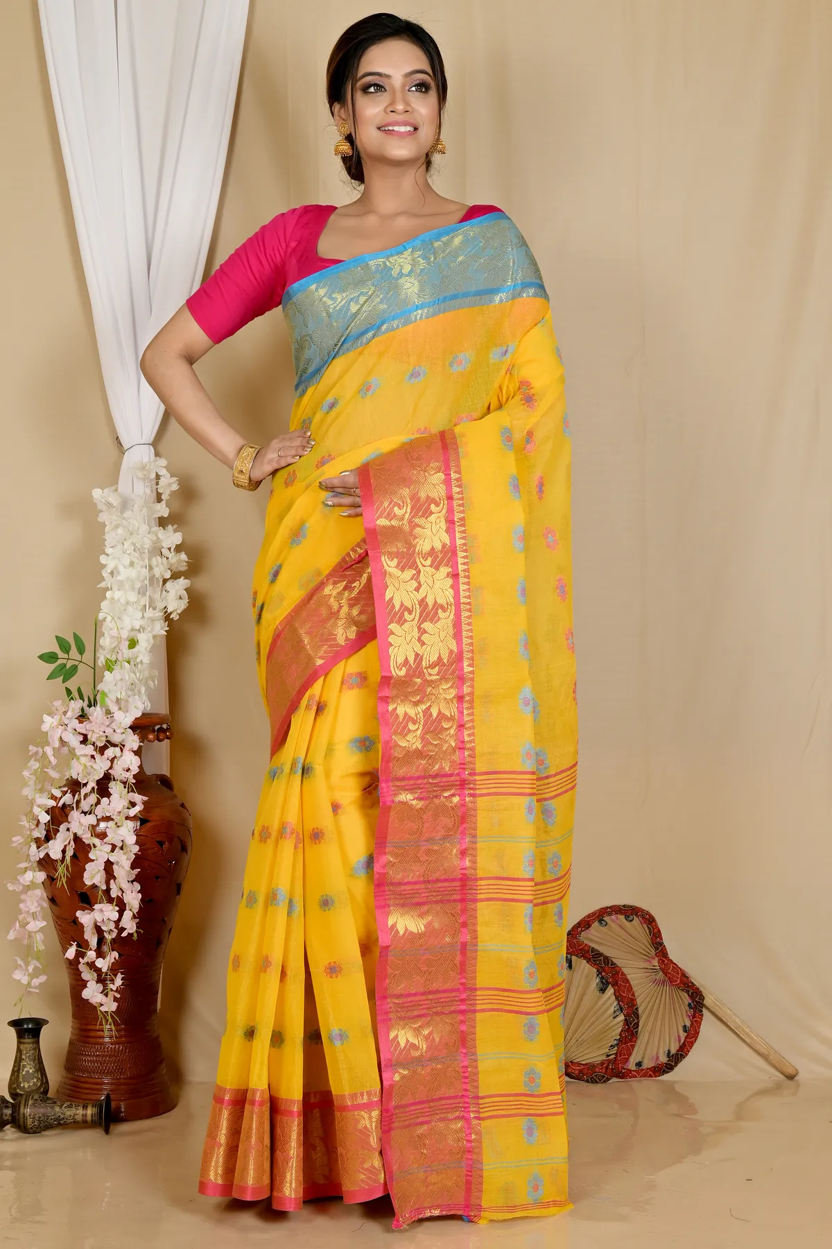 DipDiya Pure Cotton Yellow Dui Has Wrapped in Heritage Tant Sarees