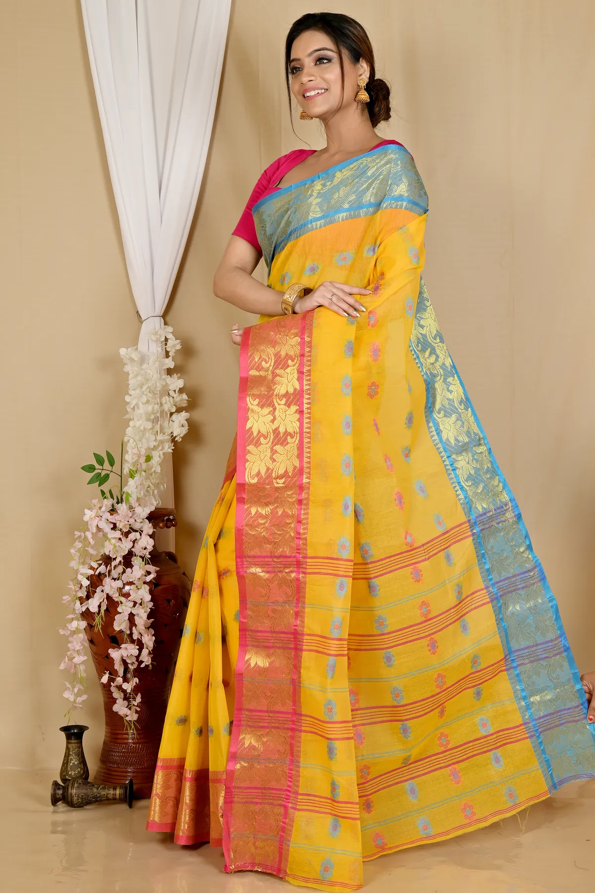 DipDiya Pure Cotton Yellow Dui Has Wrapped in Heritage Tant Sarees