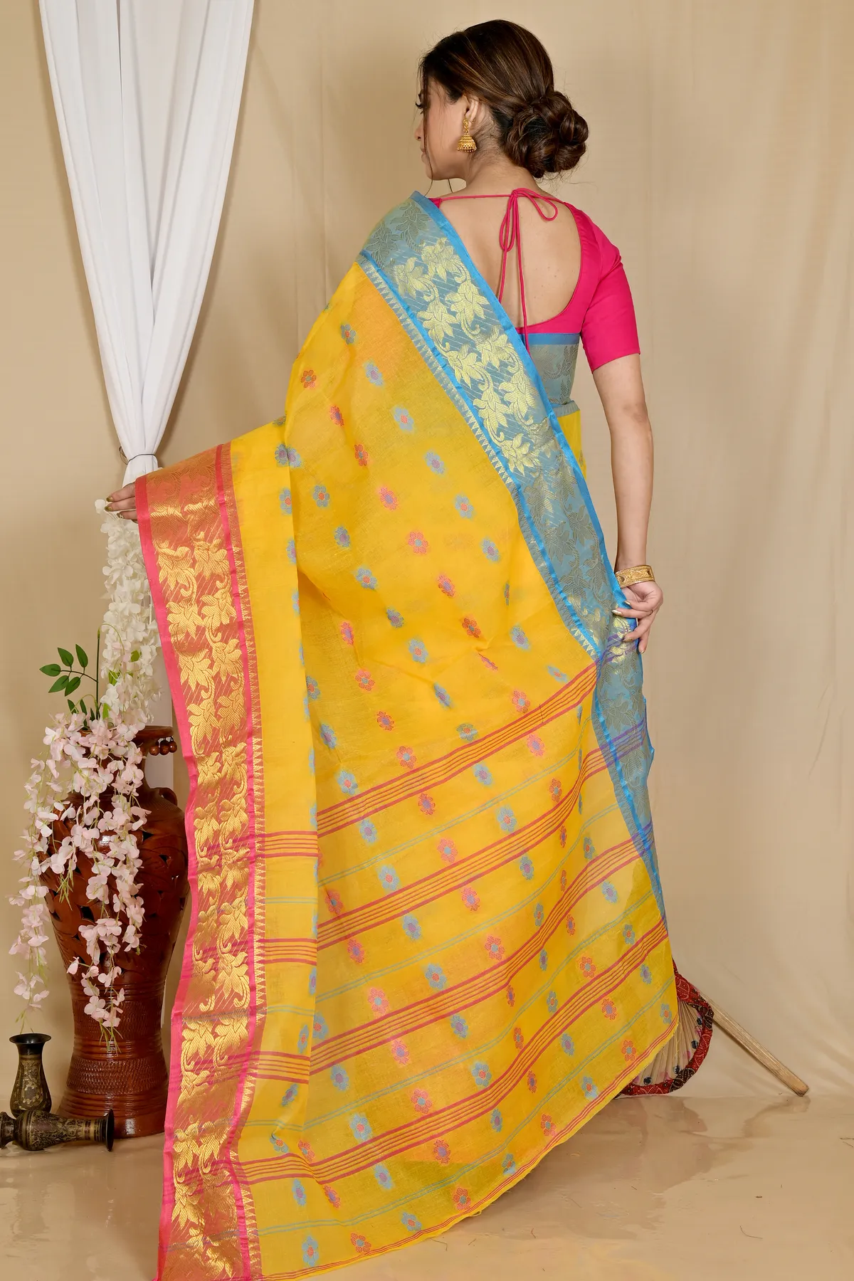 DipDiya Pure Cotton Yellow Dui Has Wrapped in Heritage Tant Sarees