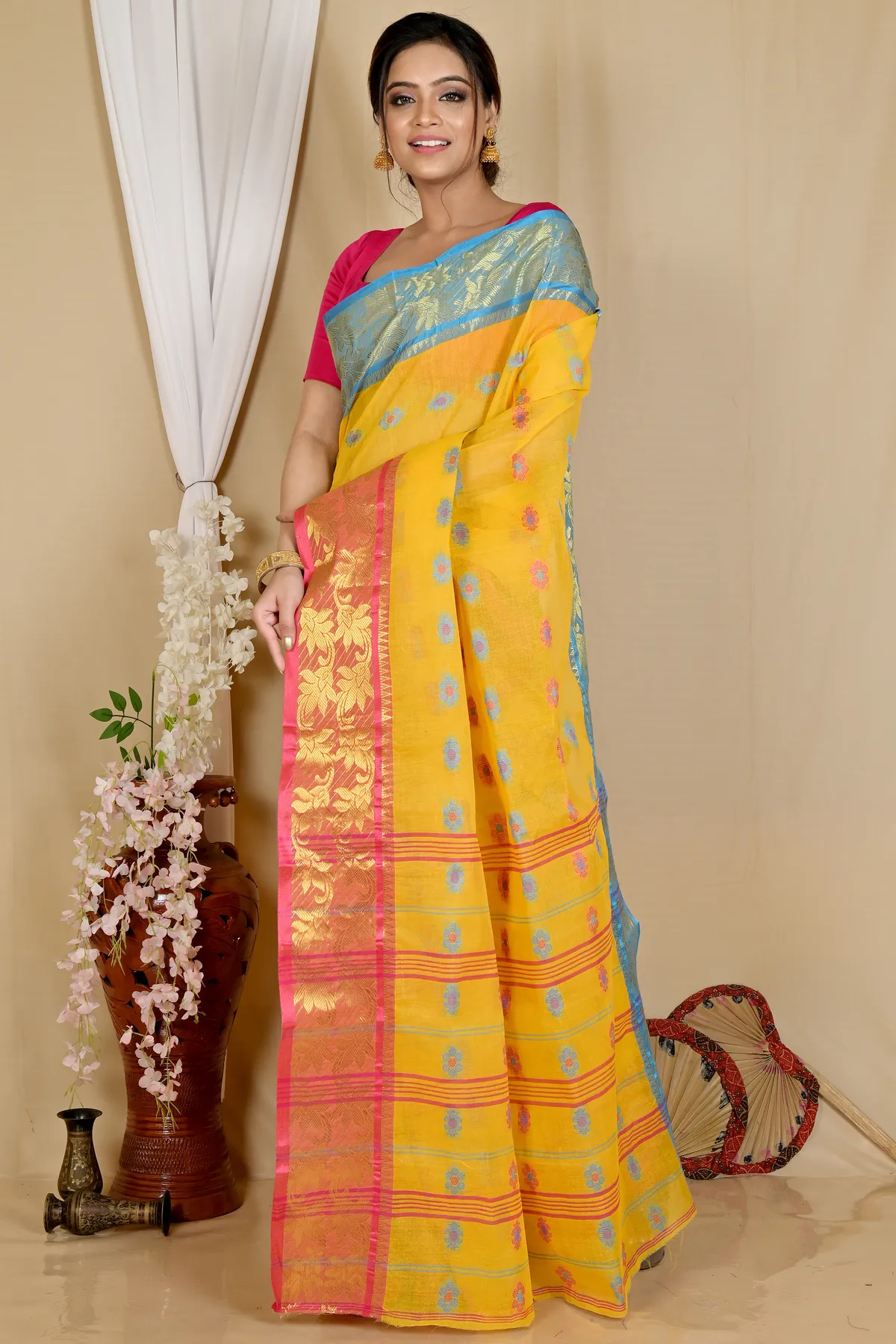 DipDiya Pure Cotton Yellow Dui Has Wrapped in Heritage Tant Sarees