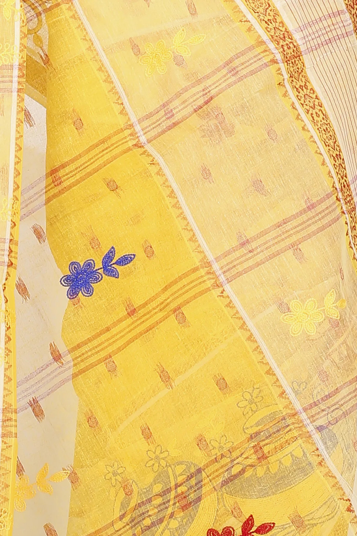 DipDiya Pure Cotton Yellow Embi Debdash Ghot Tradition in Every Thread Embroidery Tant Sarees
