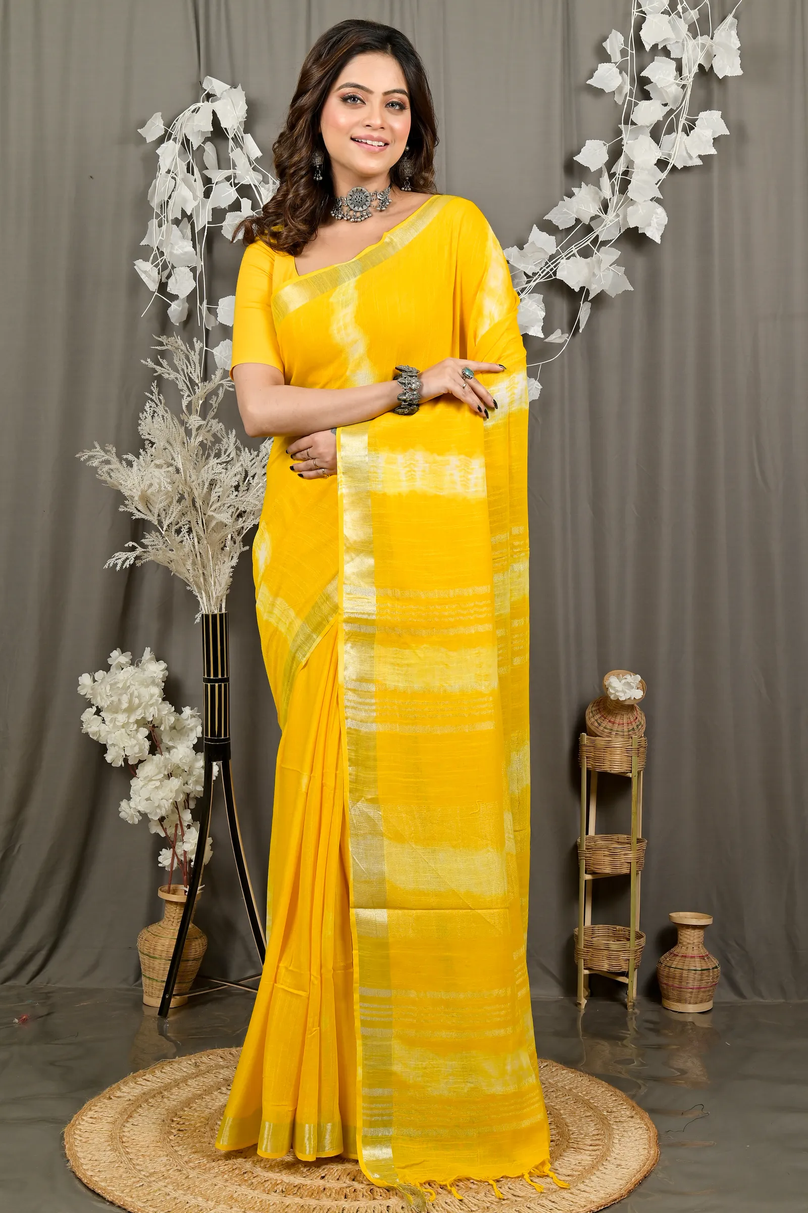 DipDiya Pure Cotton Yellow Finui Stories of Bengal Handloom Sarees