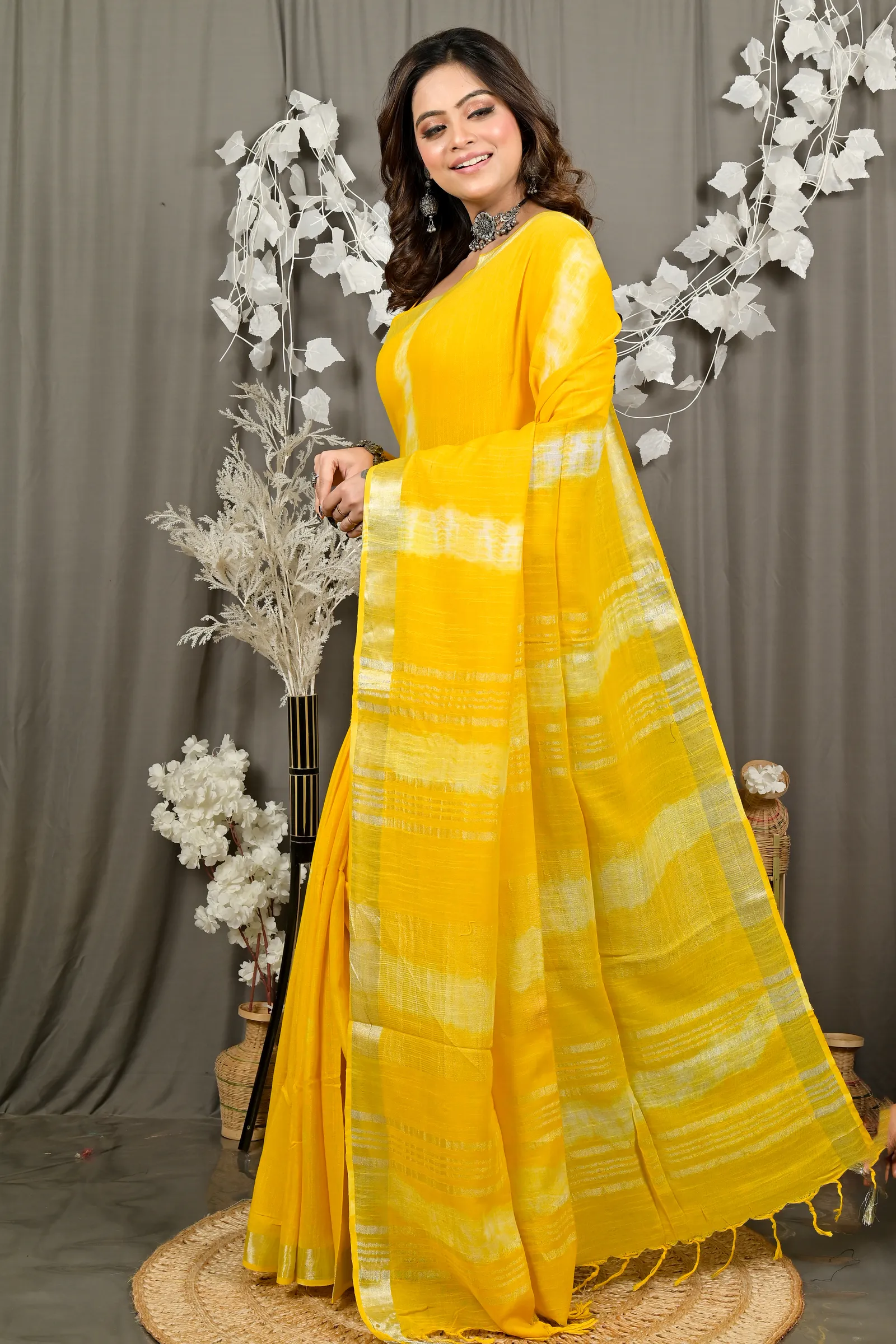 DipDiya Pure Cotton Yellow Finui Stories of Bengal Handloom Sarees