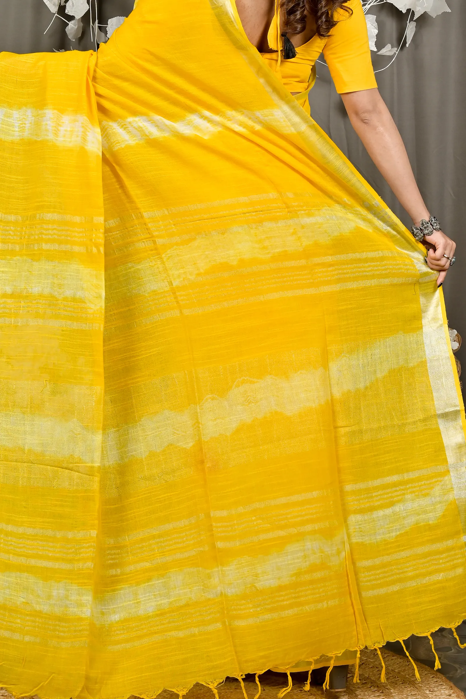 DipDiya Pure Cotton Yellow Finui Stories of Bengal Handloom Sarees