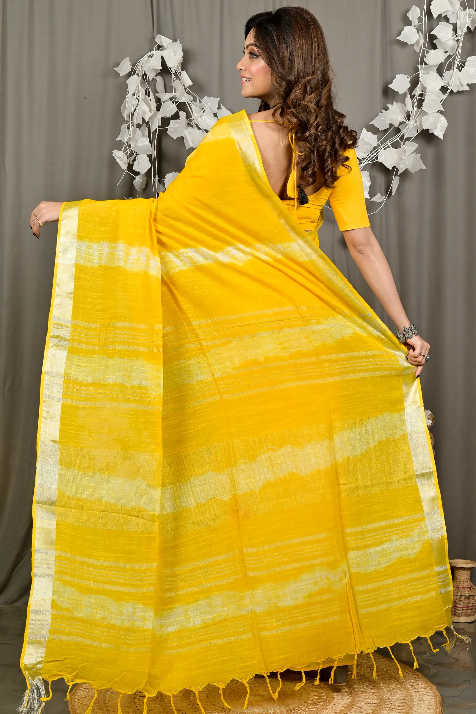 DipDiya Pure Cotton Yellow Finui Stories of Bengal Handloom Sarees