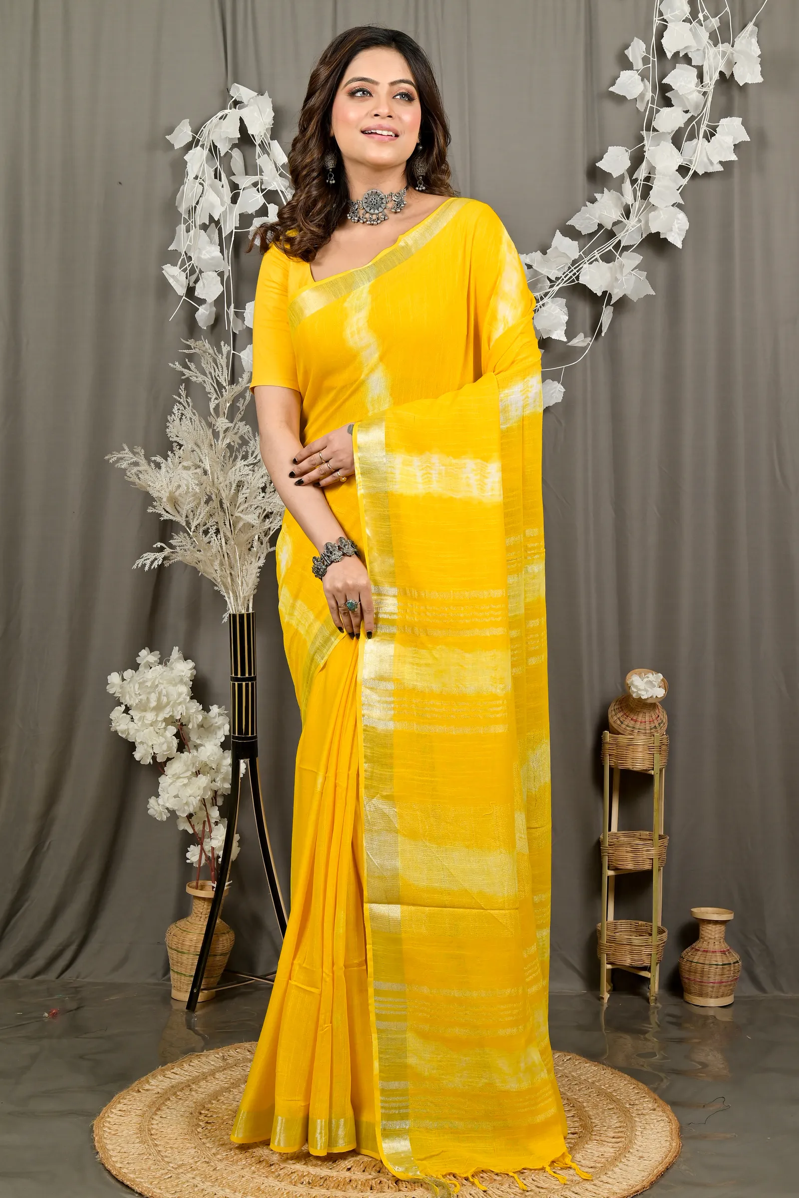 DipDiya Pure Cotton Yellow Finui Stories of Bengal Handloom Sarees