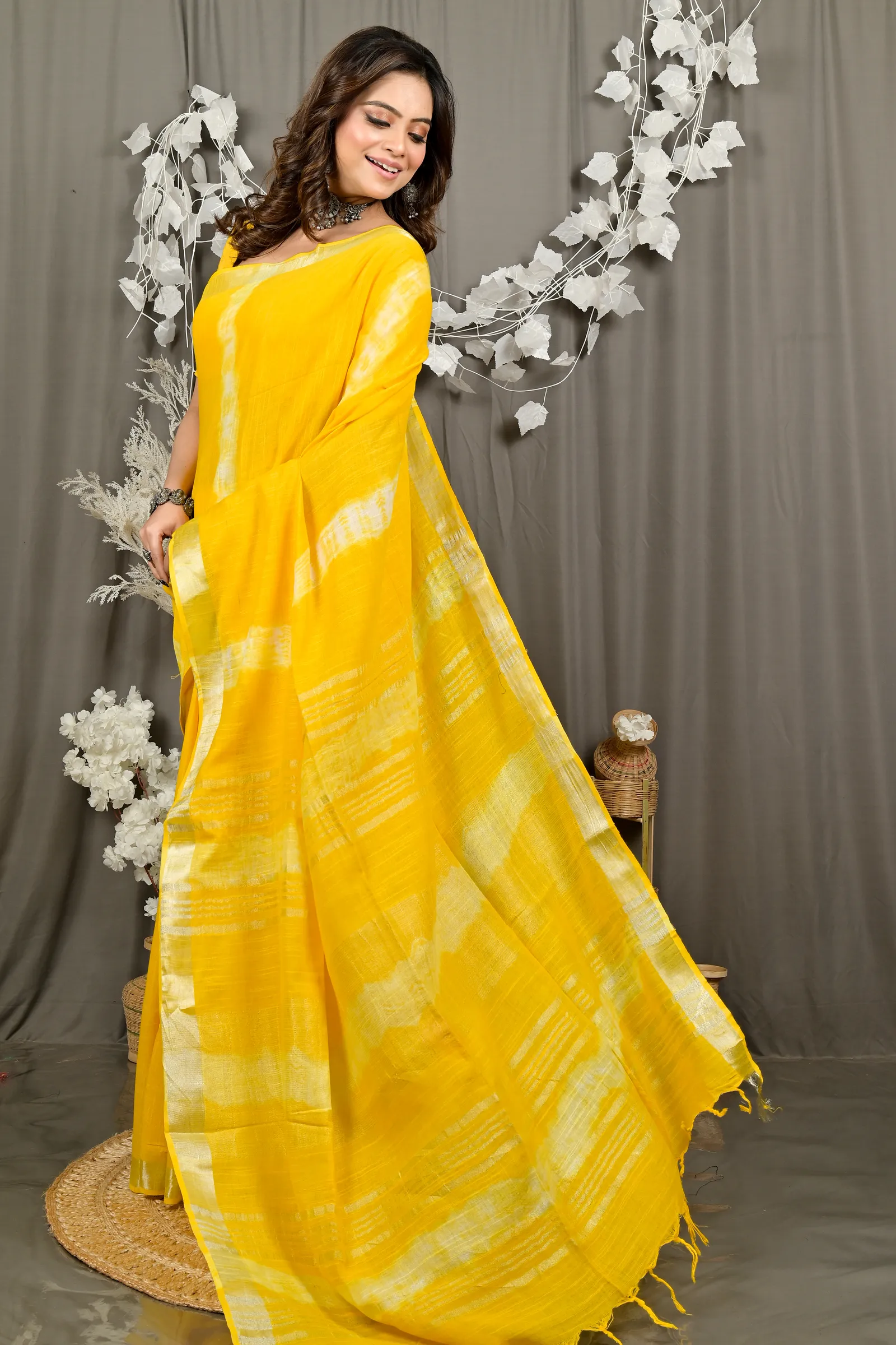 DipDiya Pure Cotton Yellow Finui Stories of Bengal Handloom Sarees