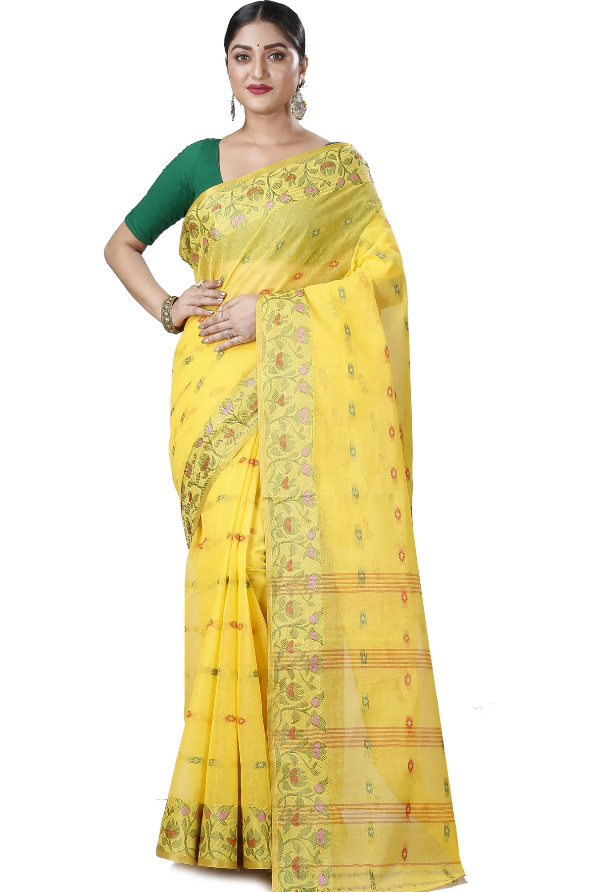 DipDiya Pure Cotton Yellow Gopika Handcrafted Elegance Tant Sarees