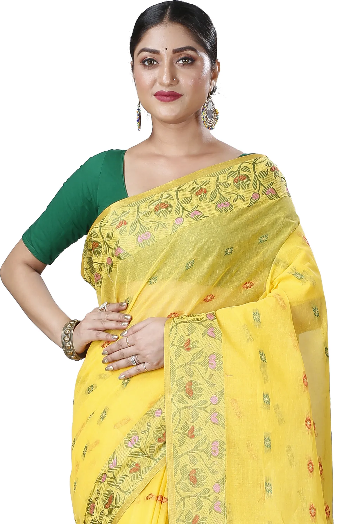 DipDiya Pure Cotton Yellow Gopika Handcrafted Elegance Tant Sarees