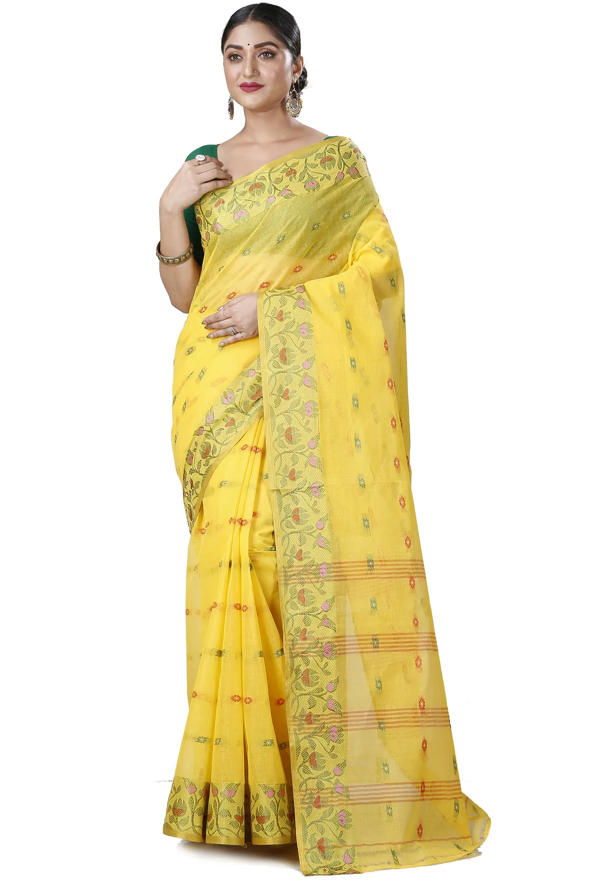 DipDiya Pure Cotton Yellow Gopika Handcrafted Elegance Tant Sarees
