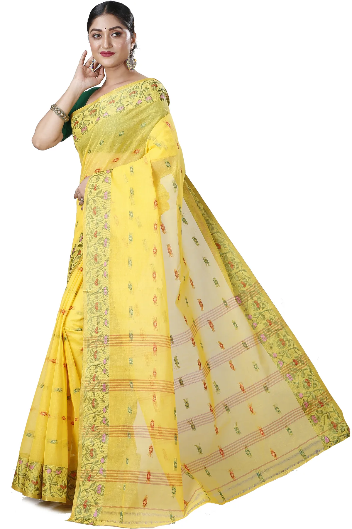 DipDiya Pure Cotton Yellow Gopika Handcrafted Elegance Tant Sarees