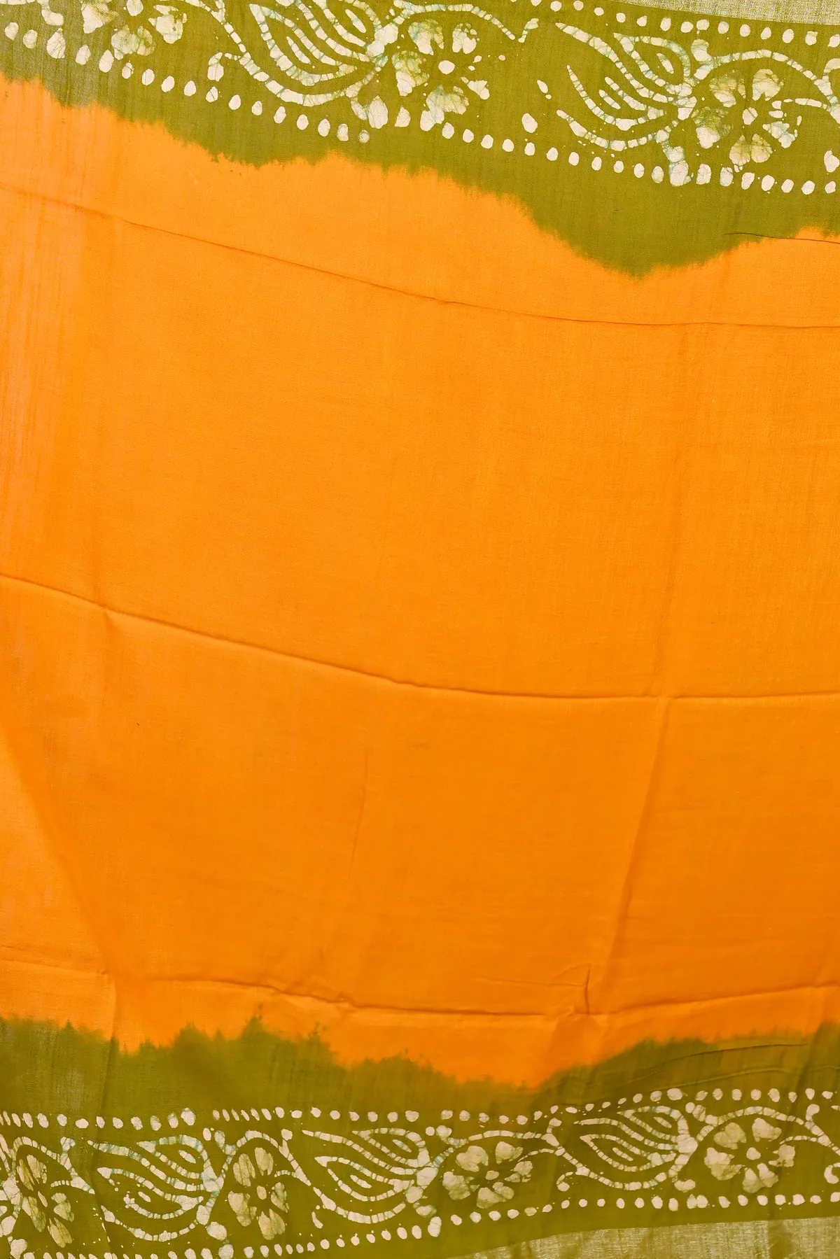 DipDiya Pure Cotton Yellow Green Batikato Grace of Bengal Batik Print Sarees
