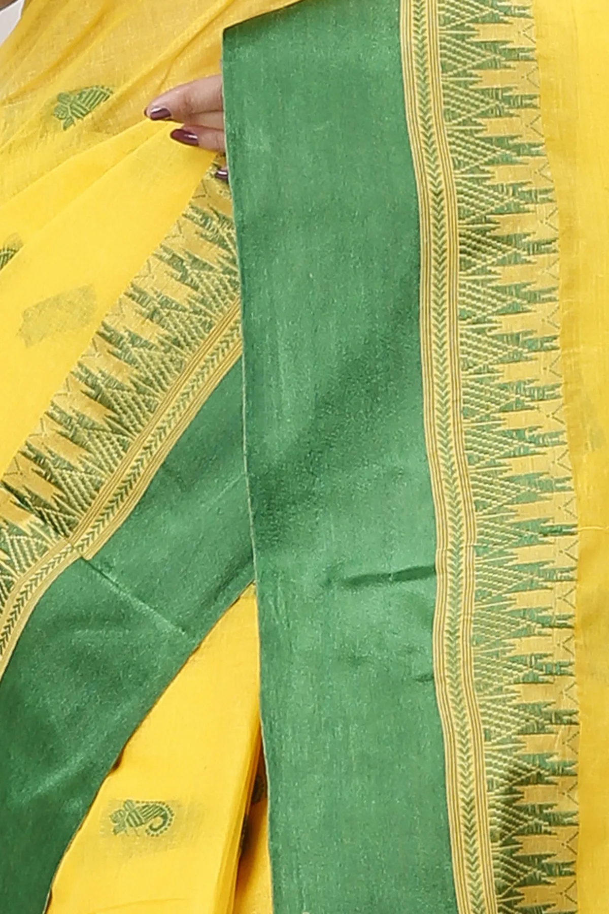 DipDiya Pure Cotton Yellow Green Lagan Grace of Bengal Tant Sarees
