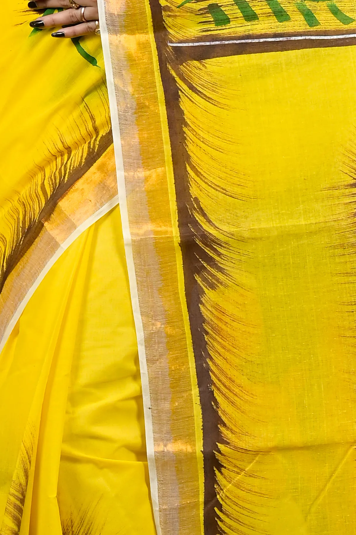 DipDiya Pure Cotton Yellow Hataka The Bengali Classics Hand Painted Sarees