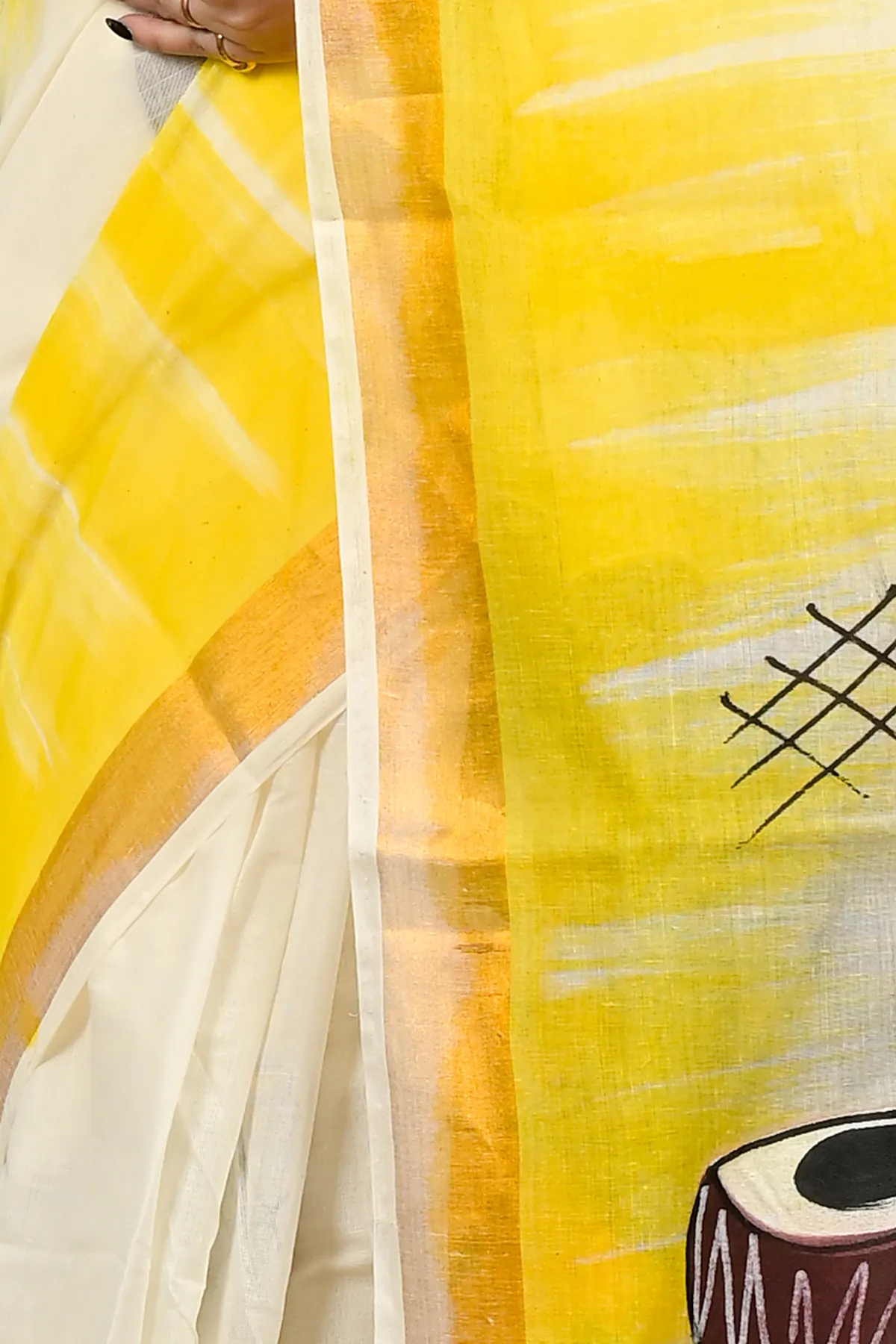 DipDiya Pure Cotton Yellow Hataka Traditional Elegances Hand Painted Sarees