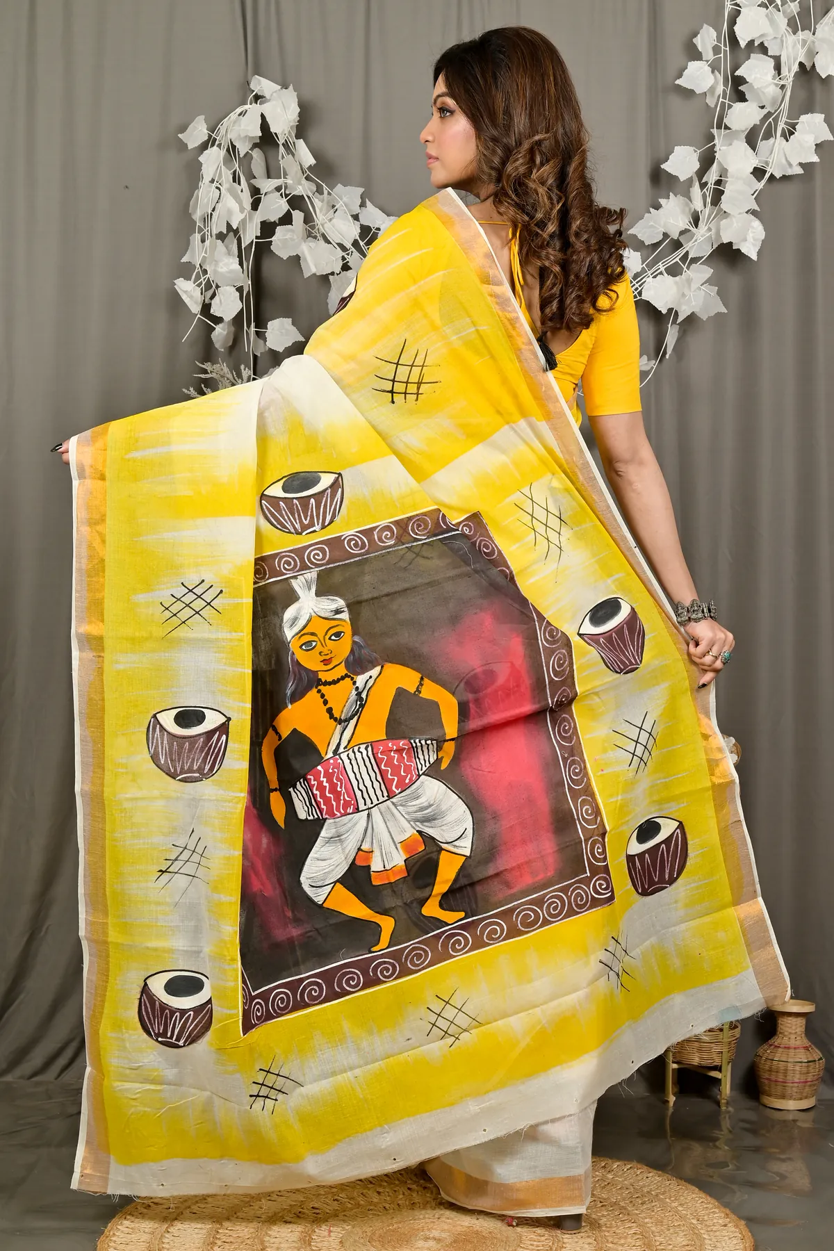 DipDiya Pure Cotton Yellow Hataka Traditional Elegances Hand Painted Sarees