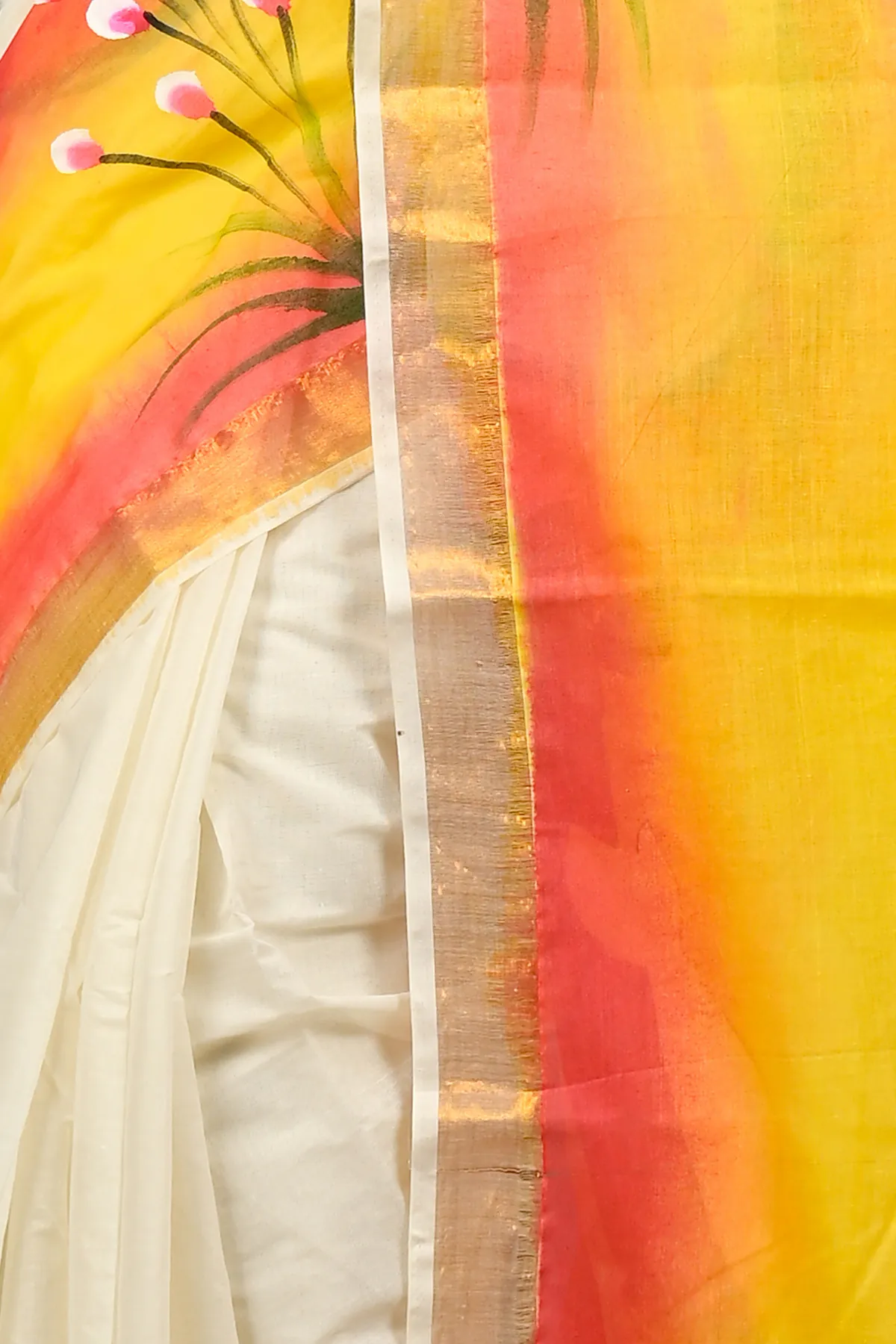 DipDiya Pure Cotton Yellow Hataka Woven by Hands Hand Painted Sarees