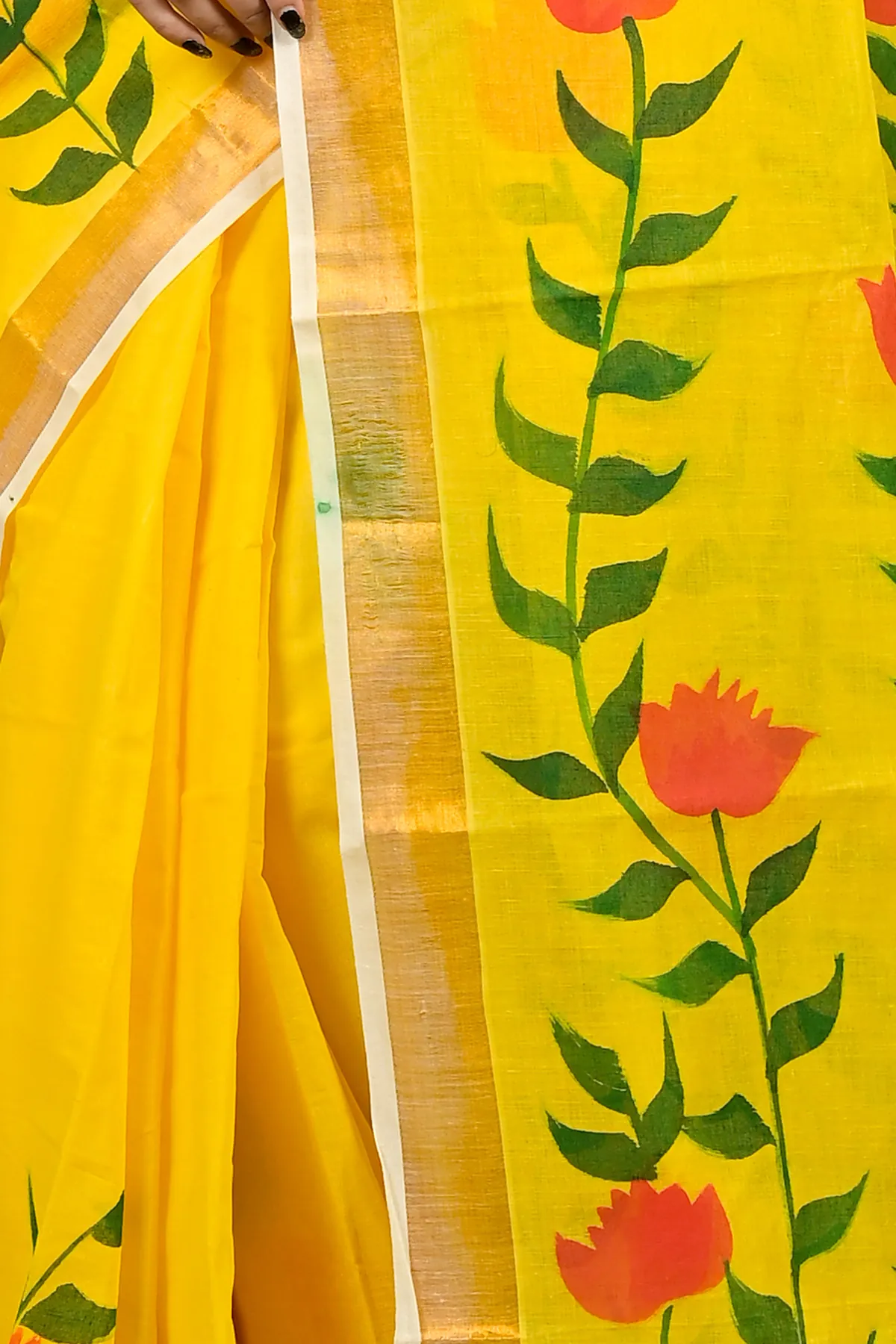 DipDiya Pure Cotton Yellow Hataka Woven with Love Hand Painted Sarees
