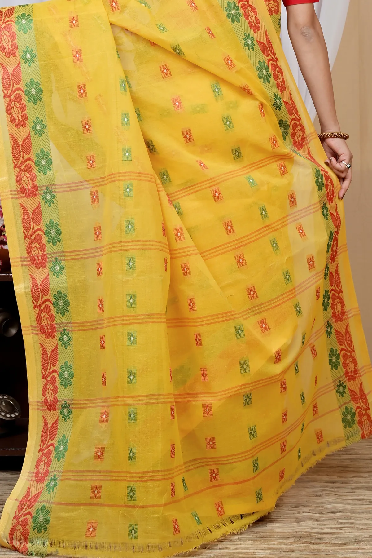 DipDiya Pure Cotton Yellow Helok Handcrafted Elegance Tant Sarees