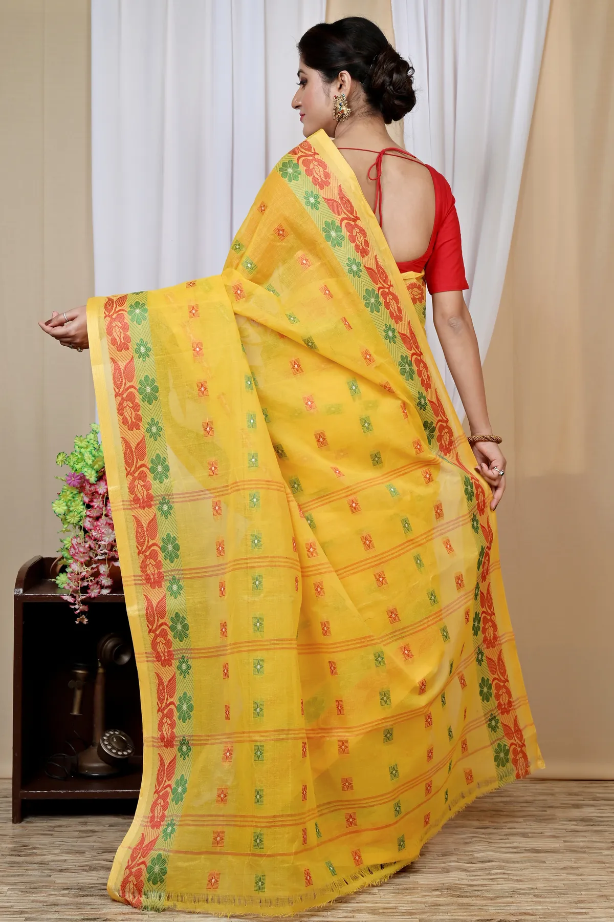 DipDiya Pure Cotton Yellow Helok Handcrafted Elegance Tant Sarees