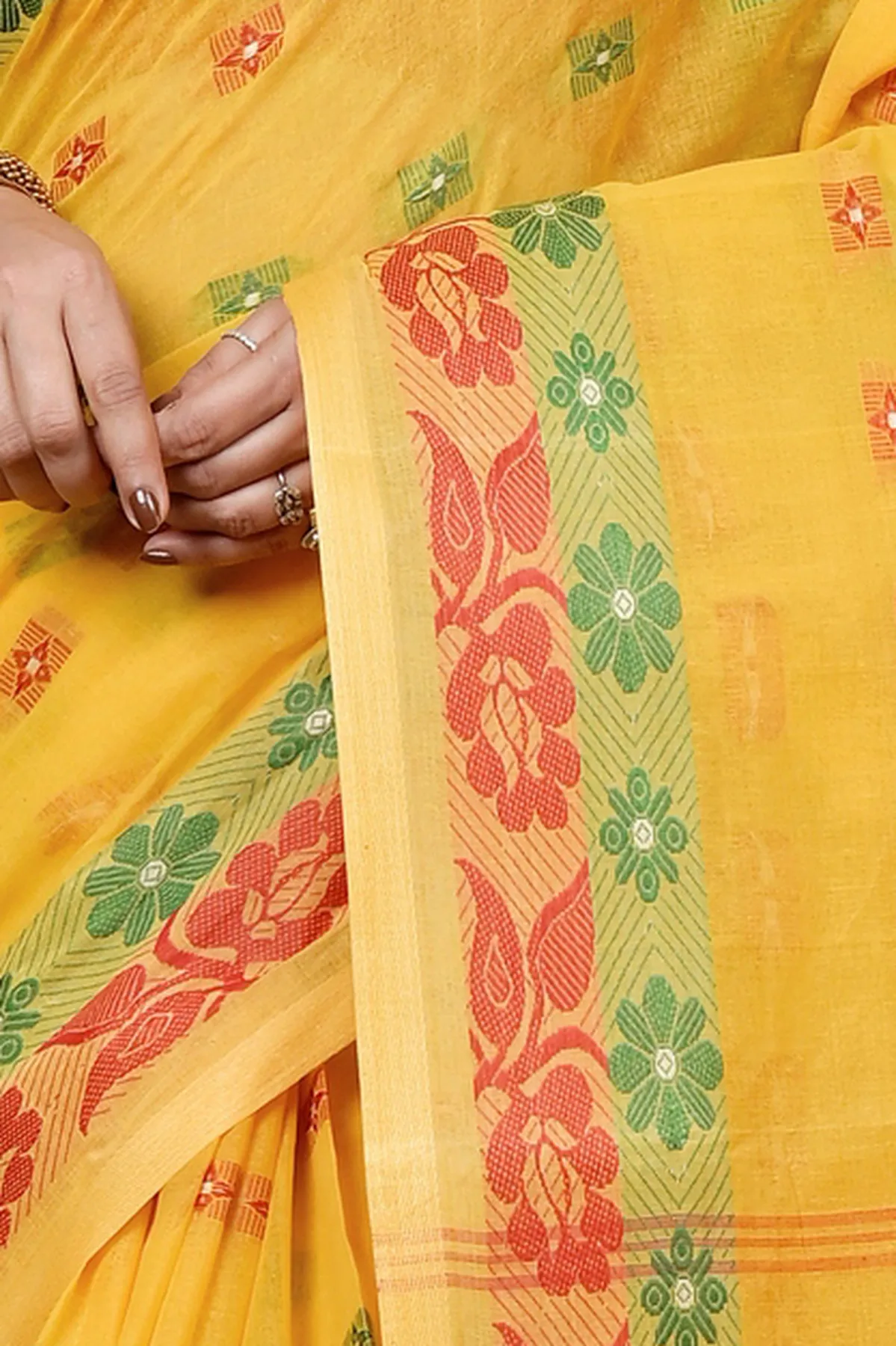 DipDiya Pure Cotton Yellow Helok Handcrafted Elegance Tant Sarees
