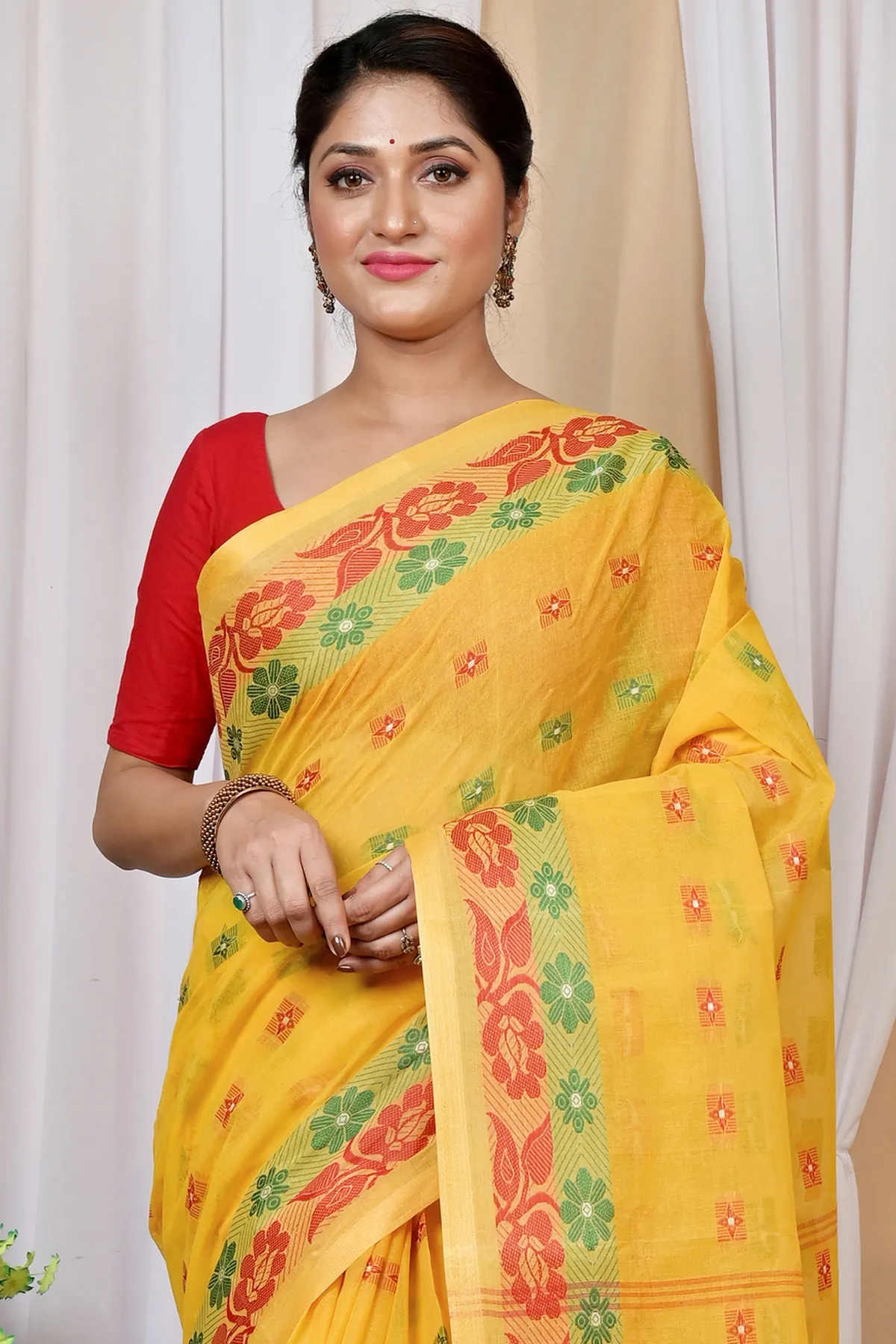 DipDiya Pure Cotton Yellow Helok Handcrafted Elegance Tant Sarees
