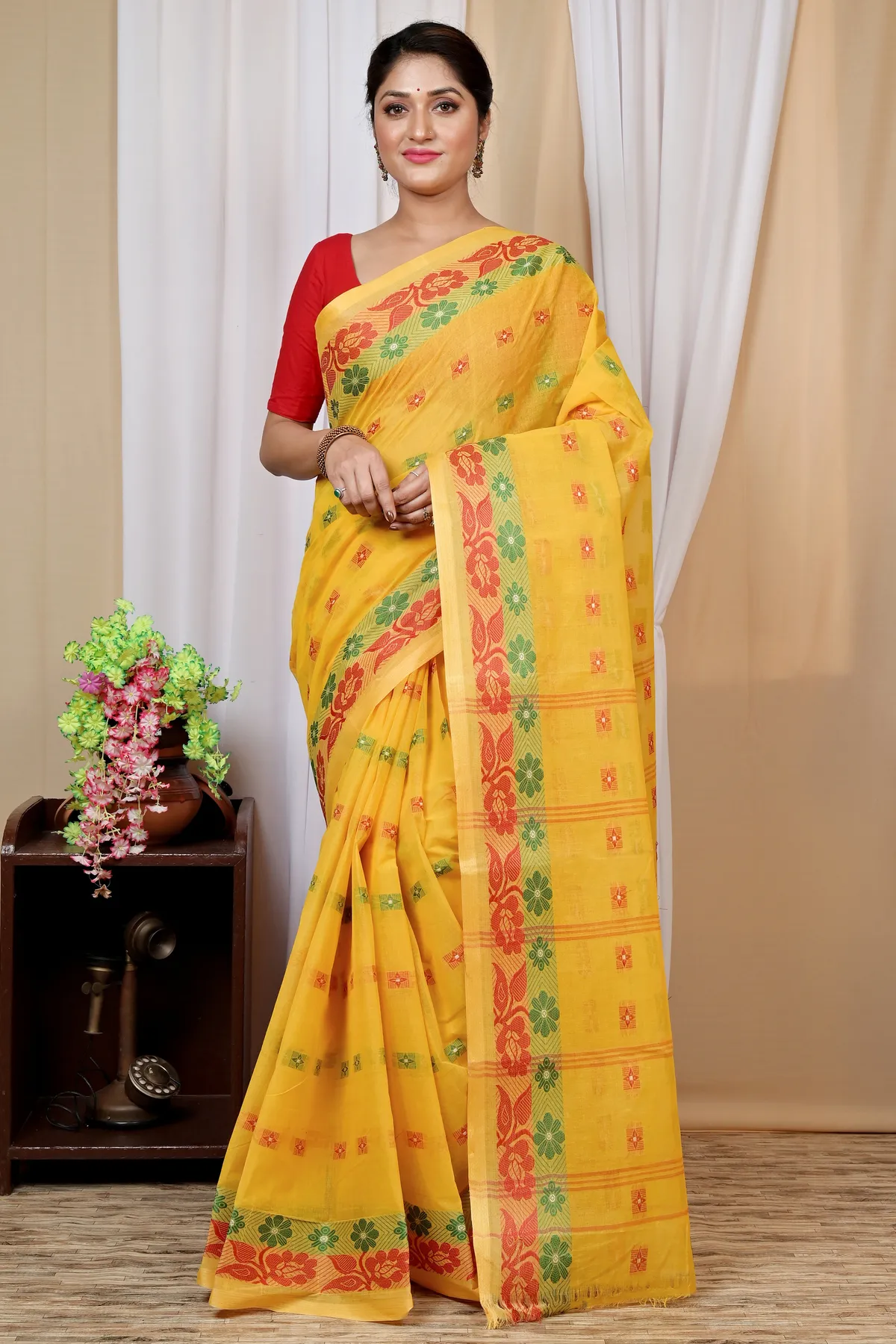 DipDiya Pure Cotton Yellow Helok Handcrafted Elegance Tant Sarees