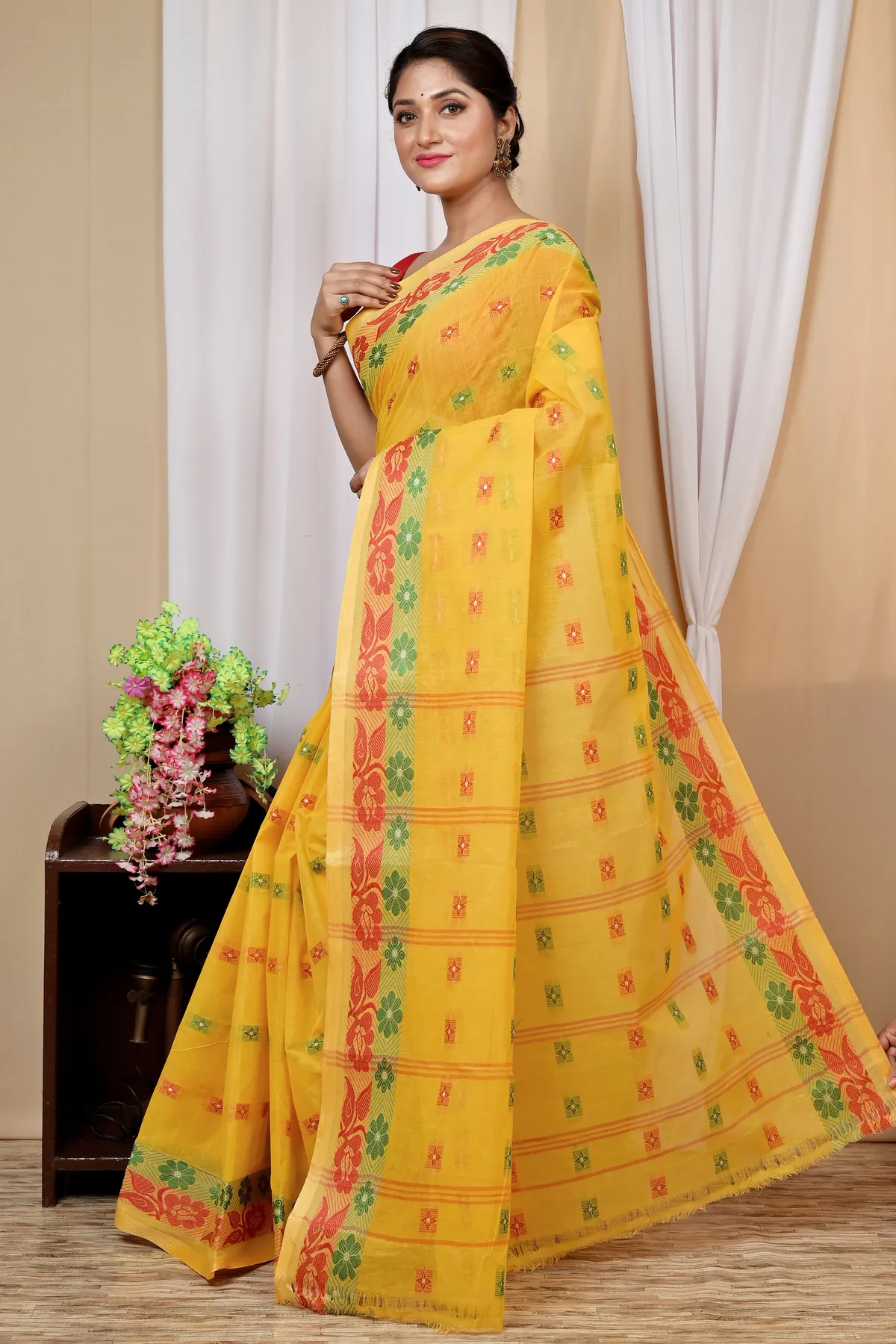DipDiya Pure Cotton Yellow Helok Handcrafted Elegance Tant Sarees